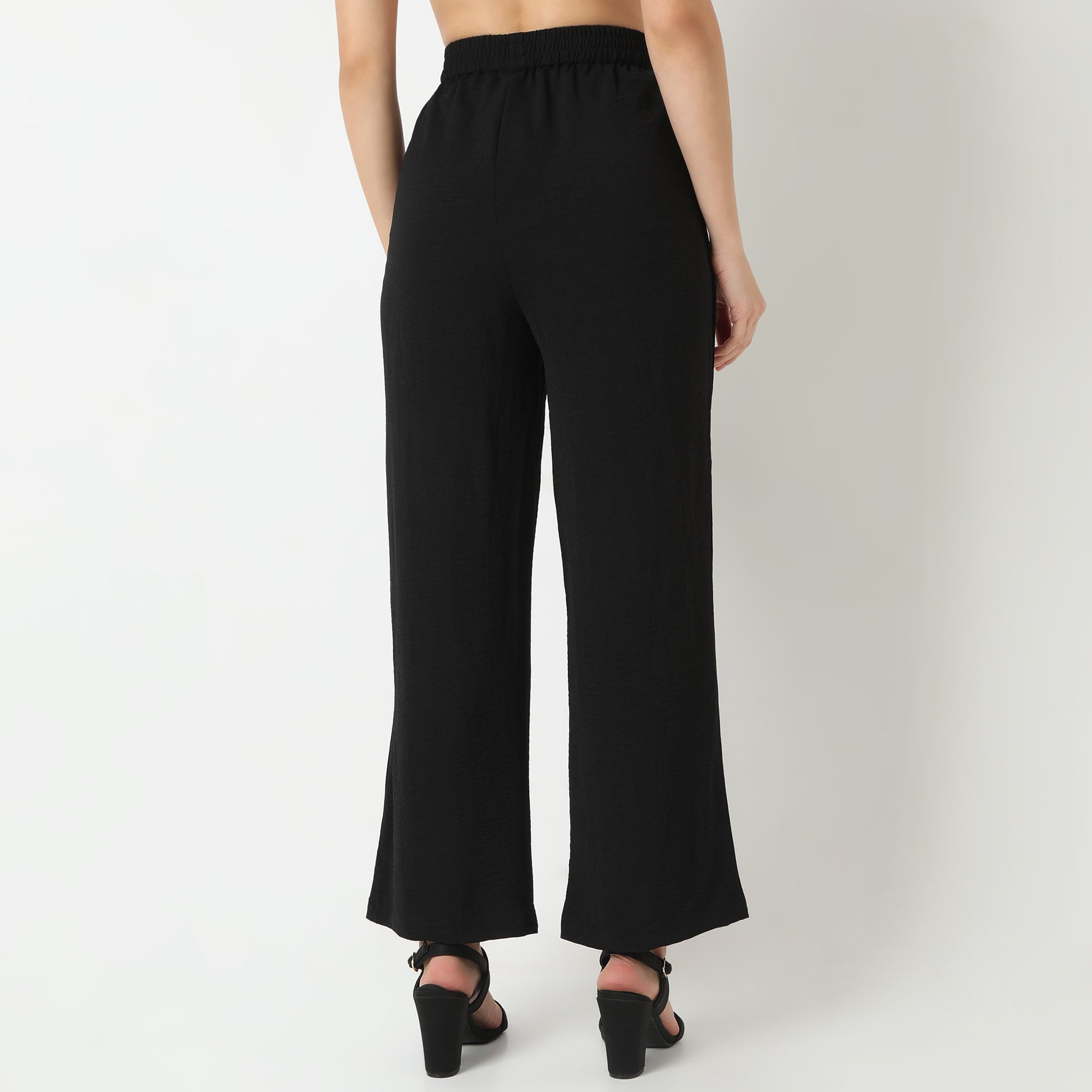 Regular Fit Solid Regular Length High Rise Palazzos