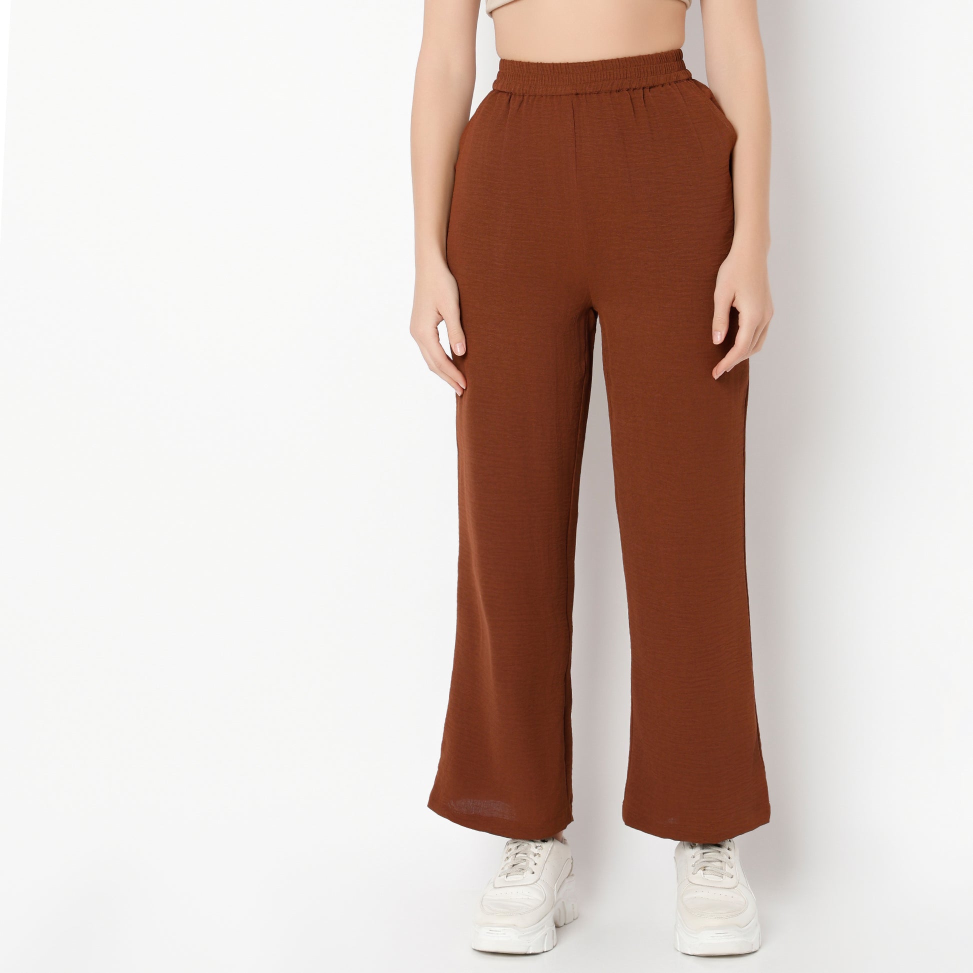 Regular Fit Solid Regular Length High Rise Palazzos