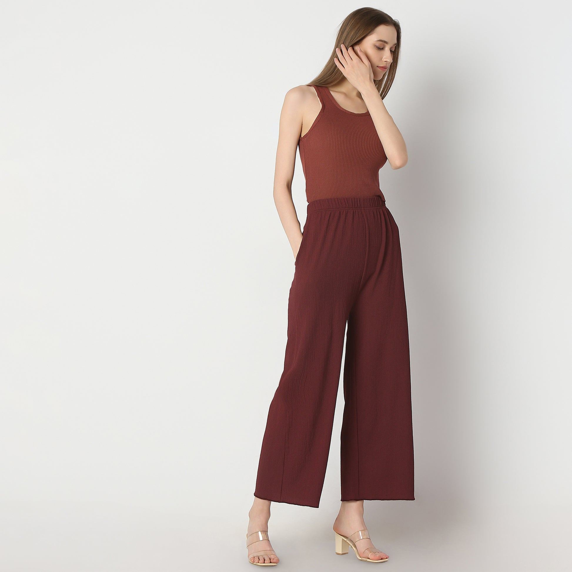 Flare Fit Solid High Rise Palazzos