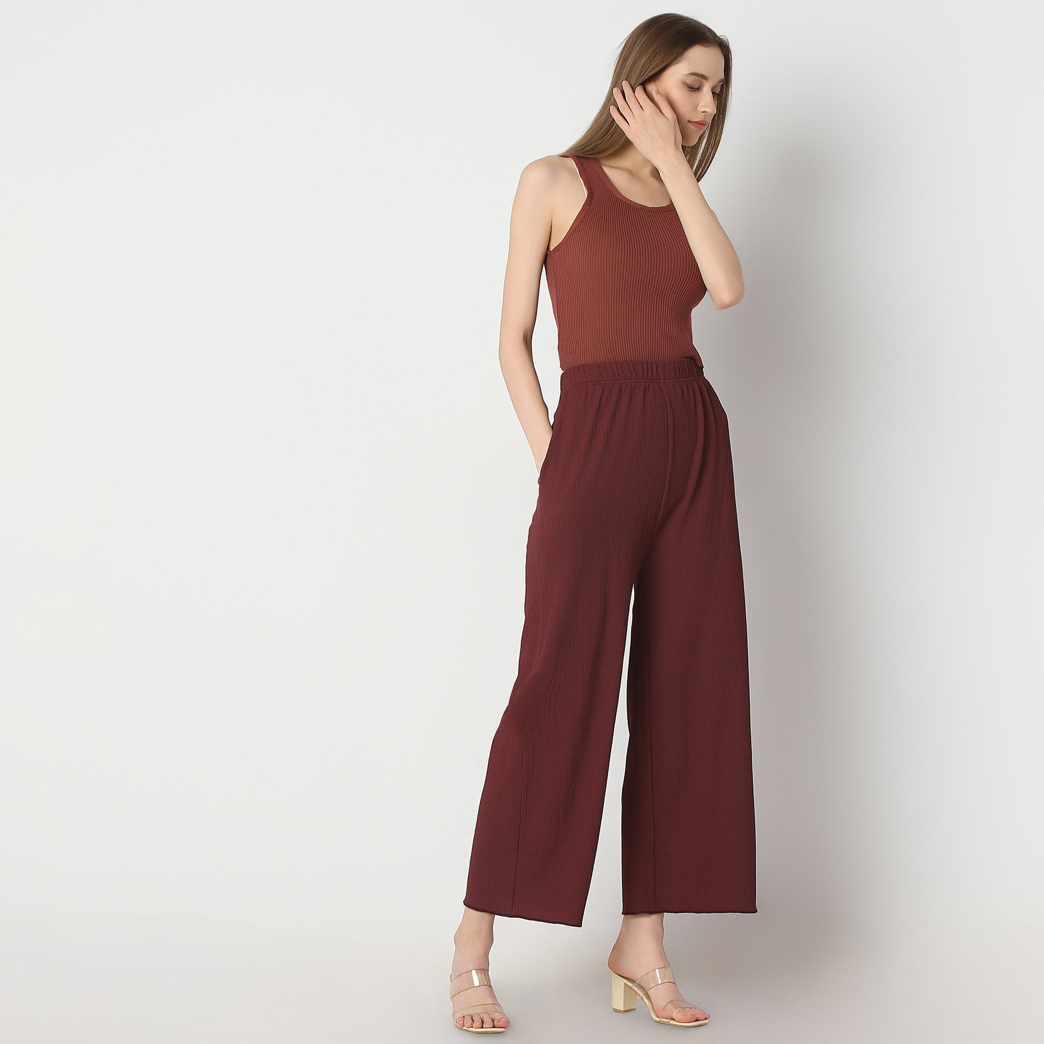 Flare Fit Solid High Rise Palazzos