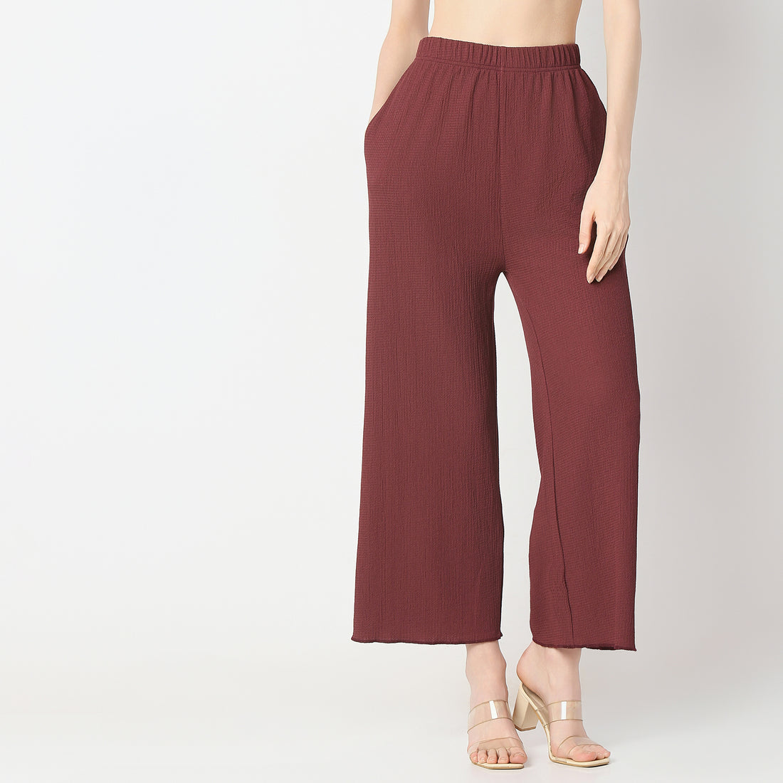 Flare Fit Solid High Rise Palazzos