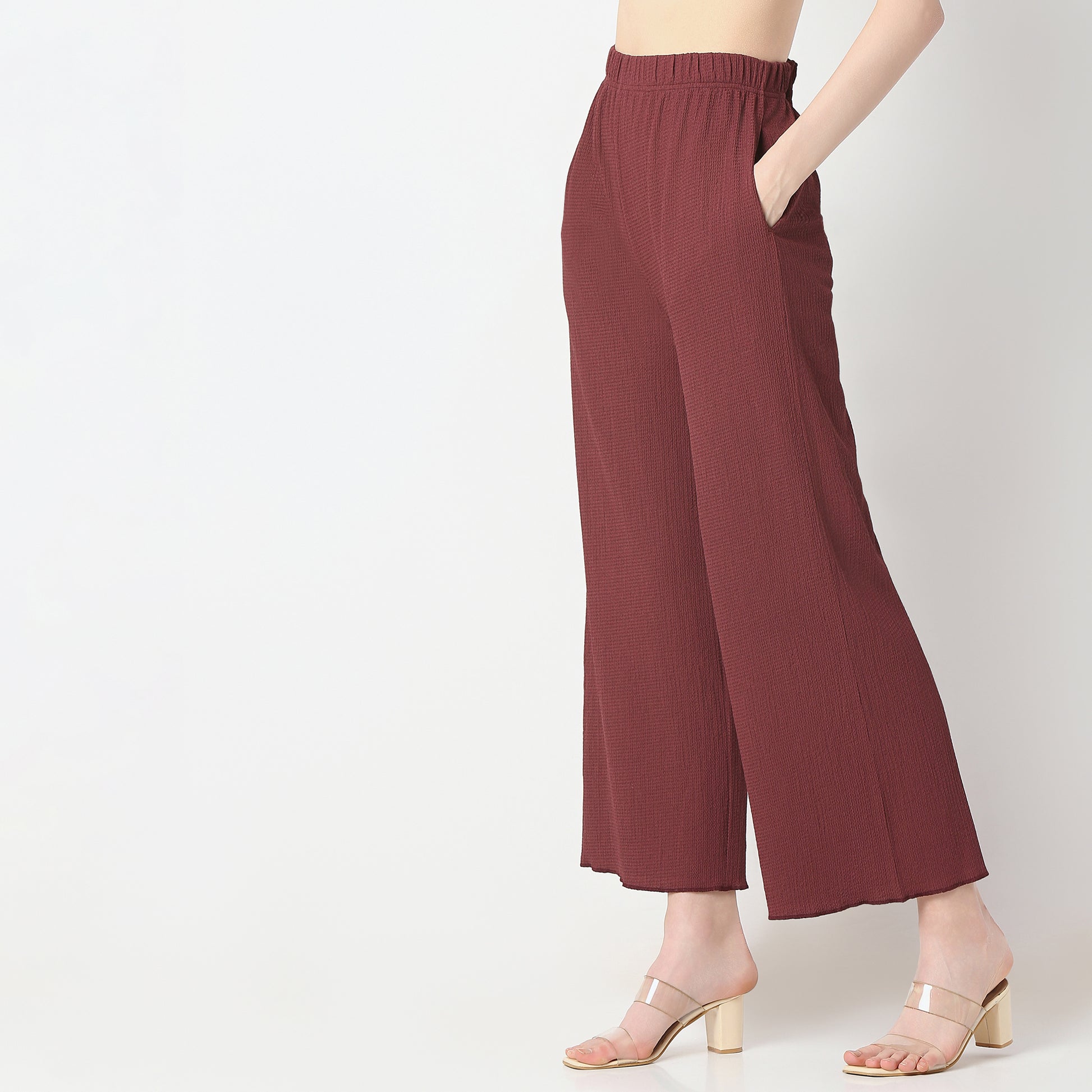 Flare Fit Solid High Rise Palazzos