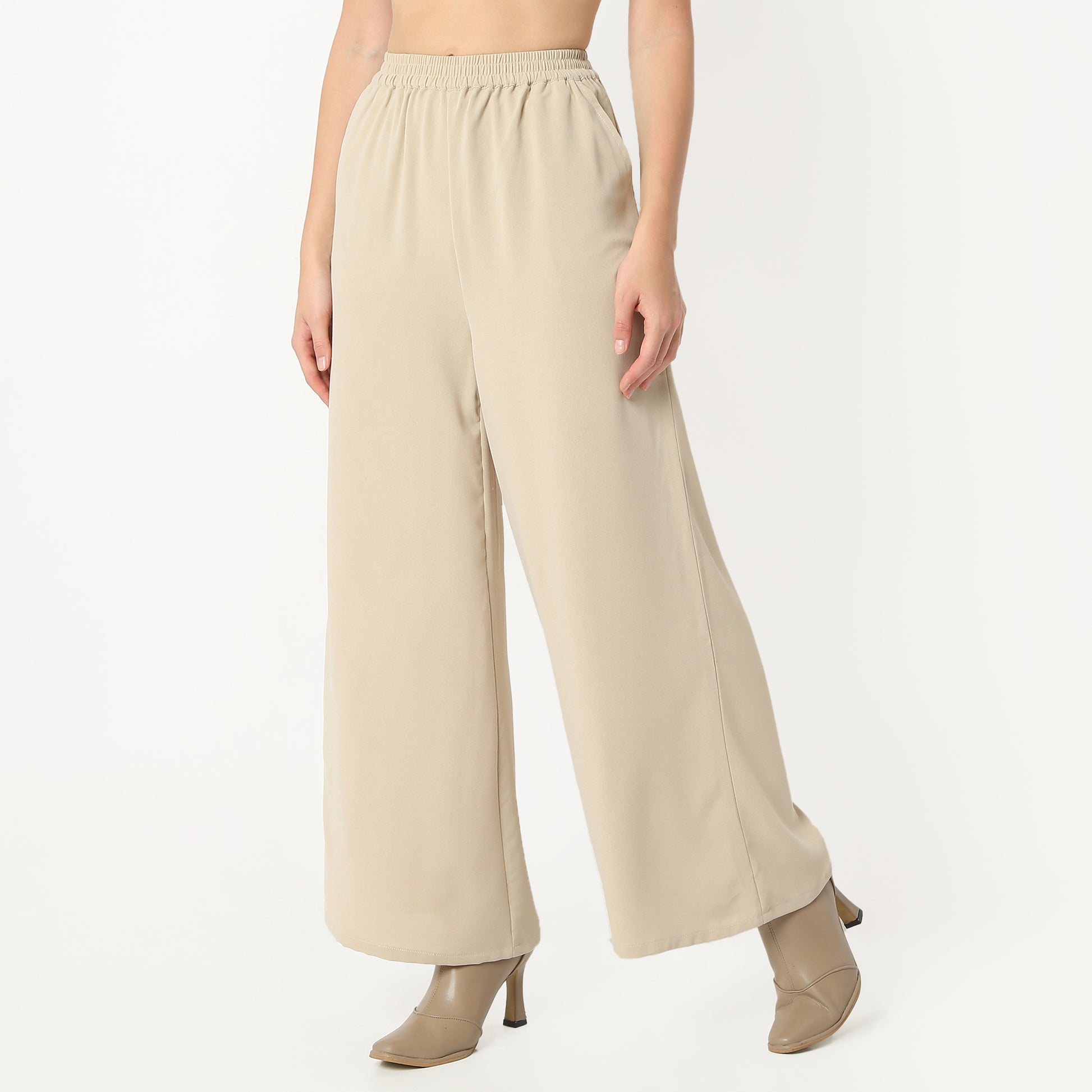 Regular Fit Solid Ankle Length Mid Rise Palazzos