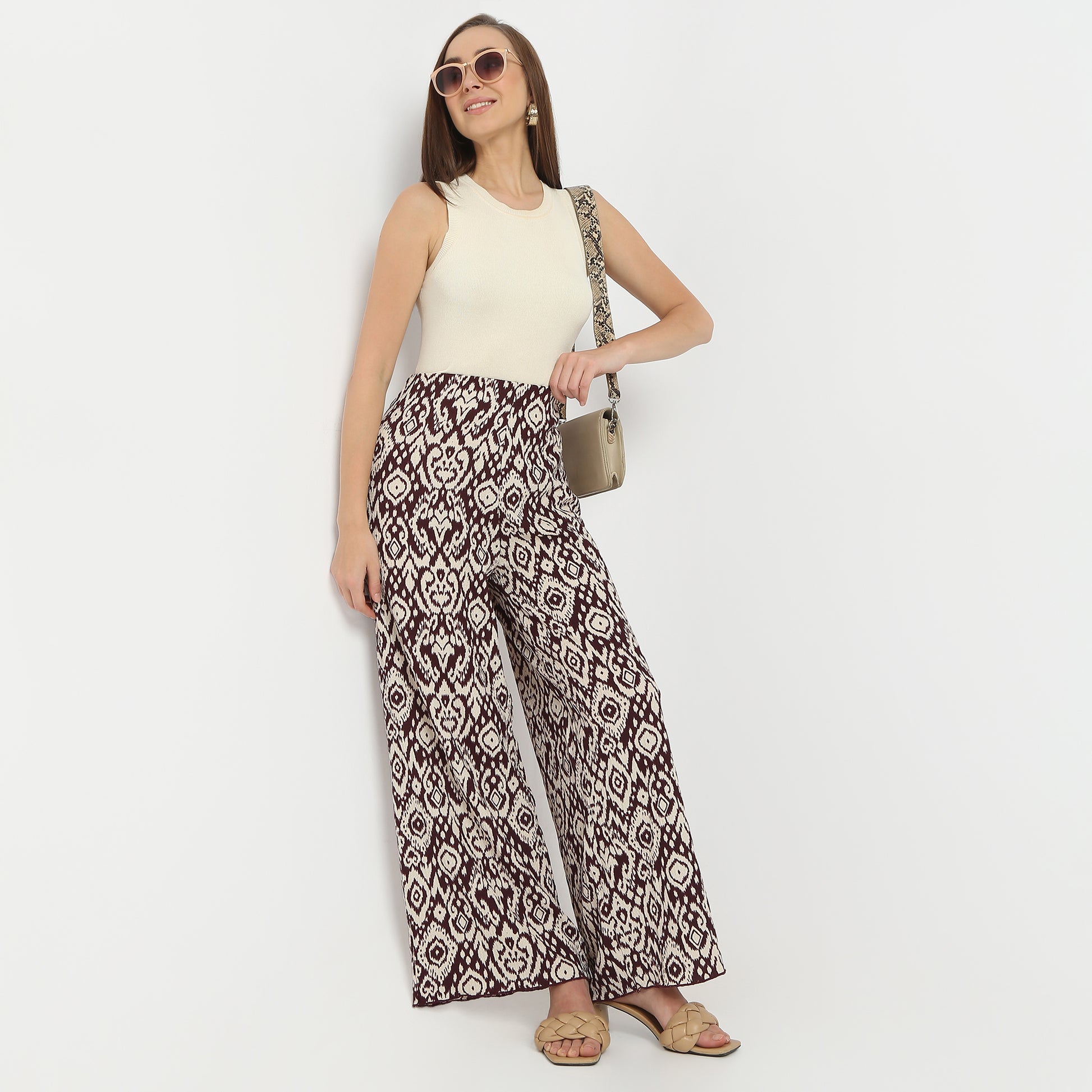 Regular Fit Printed Ankle Length Mid Rise Palazzos