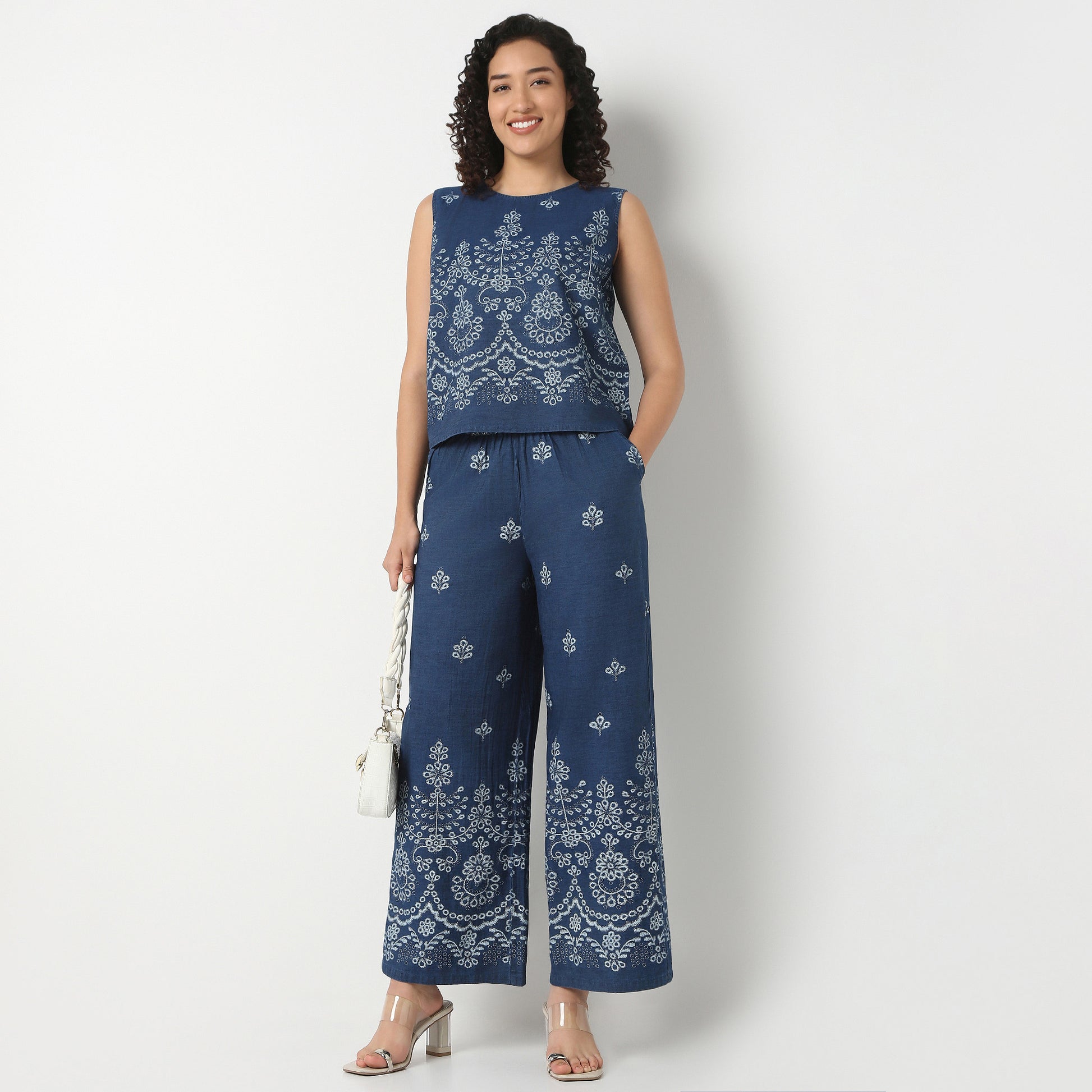 Straight Fit Printed High Rise Palazzo