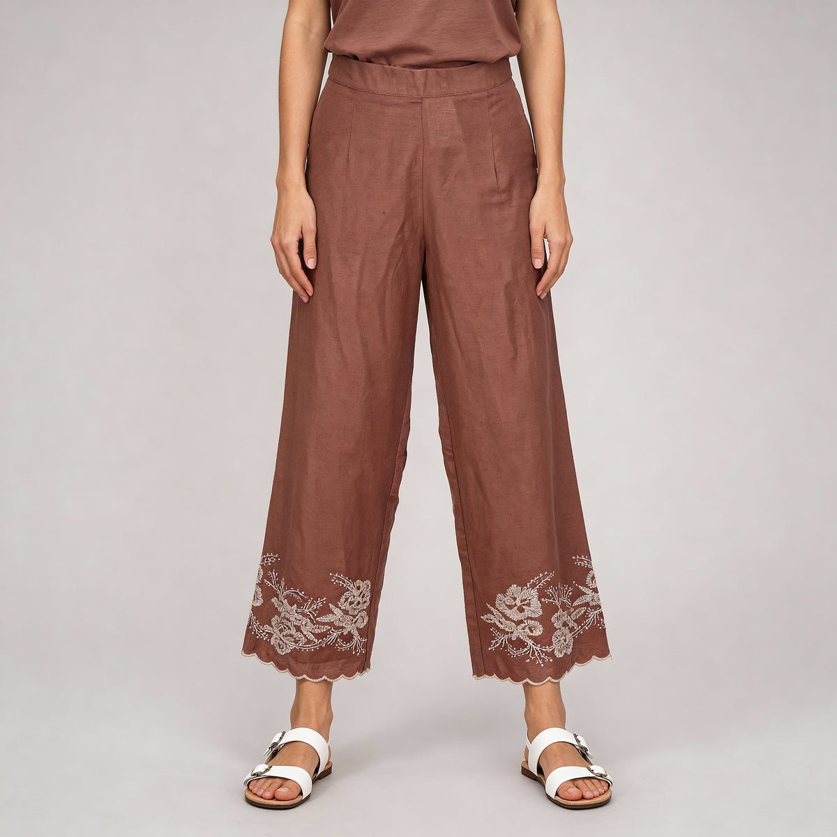 Embroidered High Rise Straight Palazzos