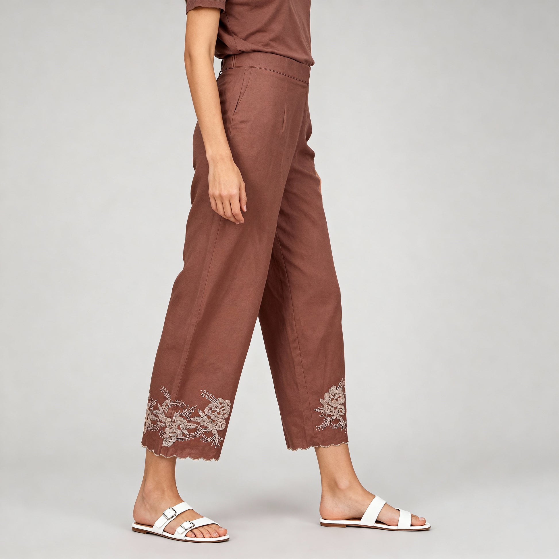 Embroidered High Rise Straight Palazzos