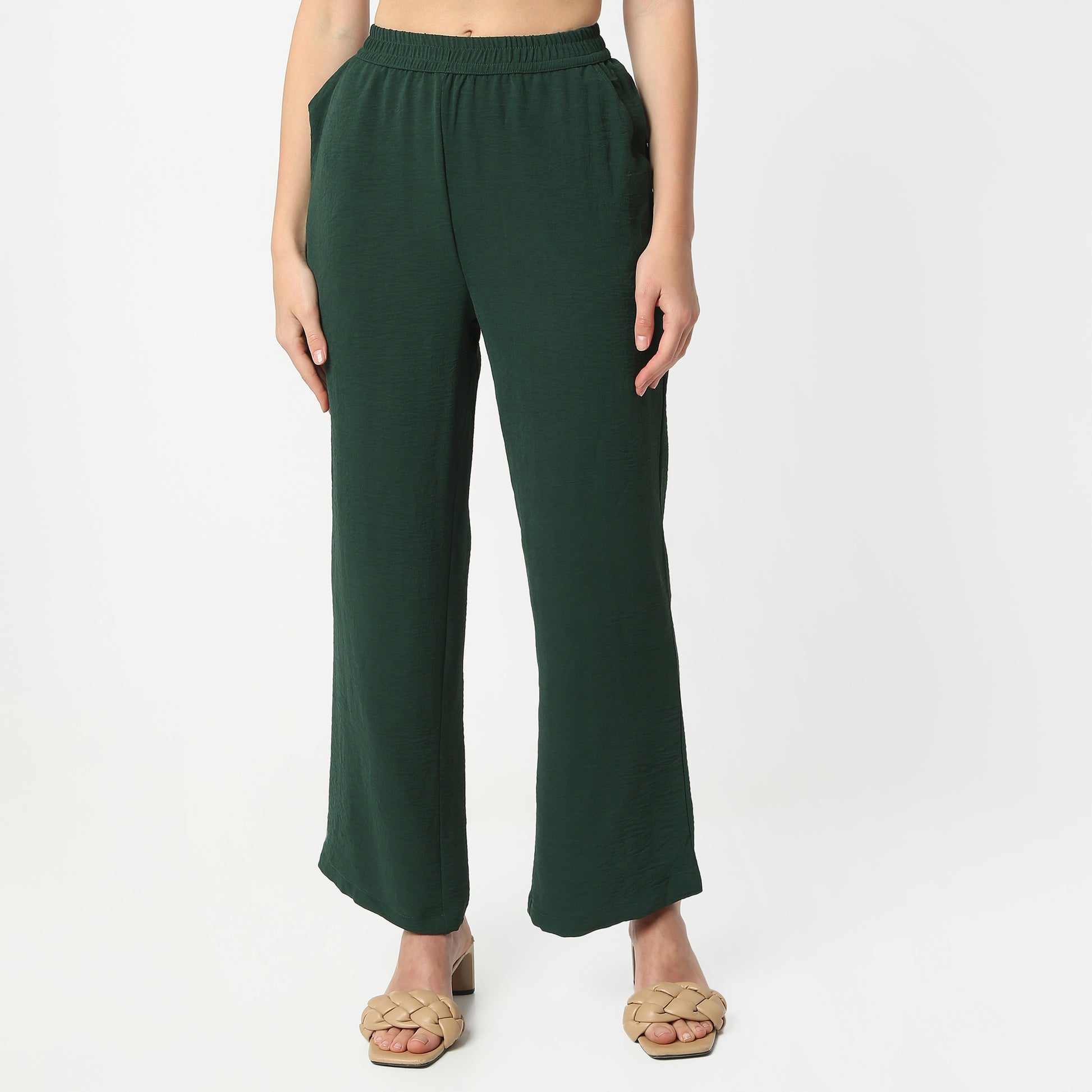 Regular Fit Solid Regular Length Mid Rise Palazzos