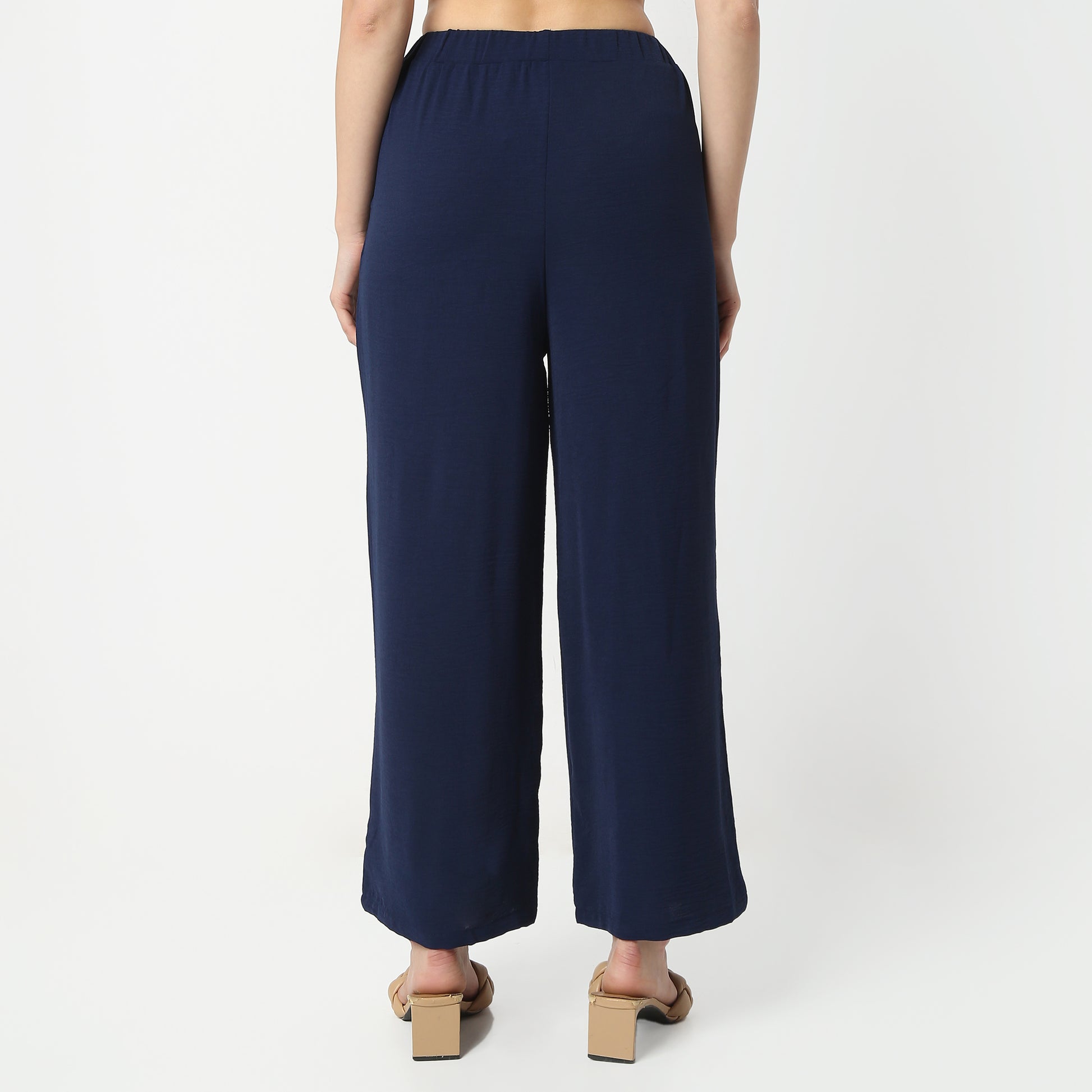 Regular Fit Structured Ankle Length Mid Rise Palazzos