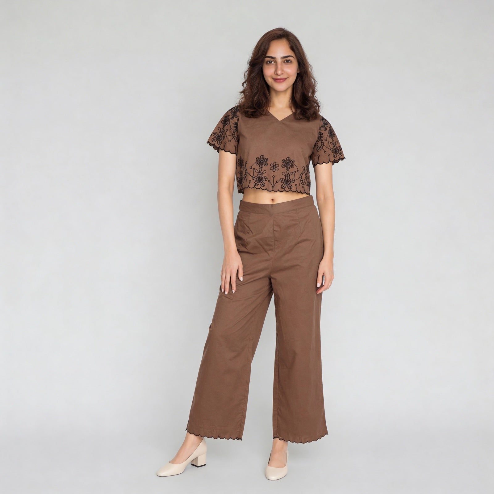Cotton Solid Mid Rise Palazzos