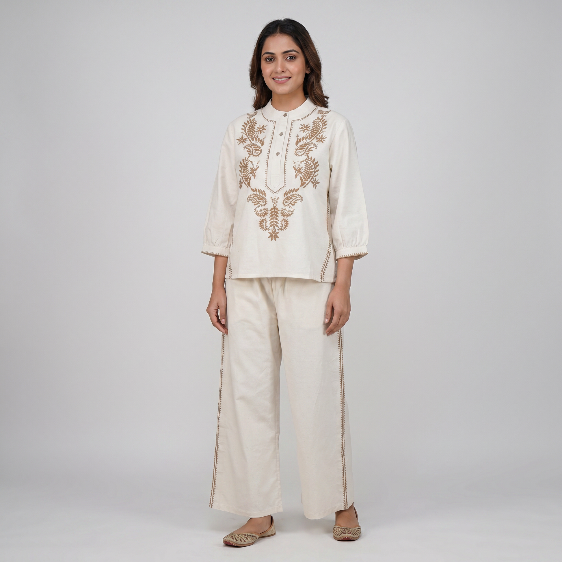 Cotton Embroidered Straight Palazzo