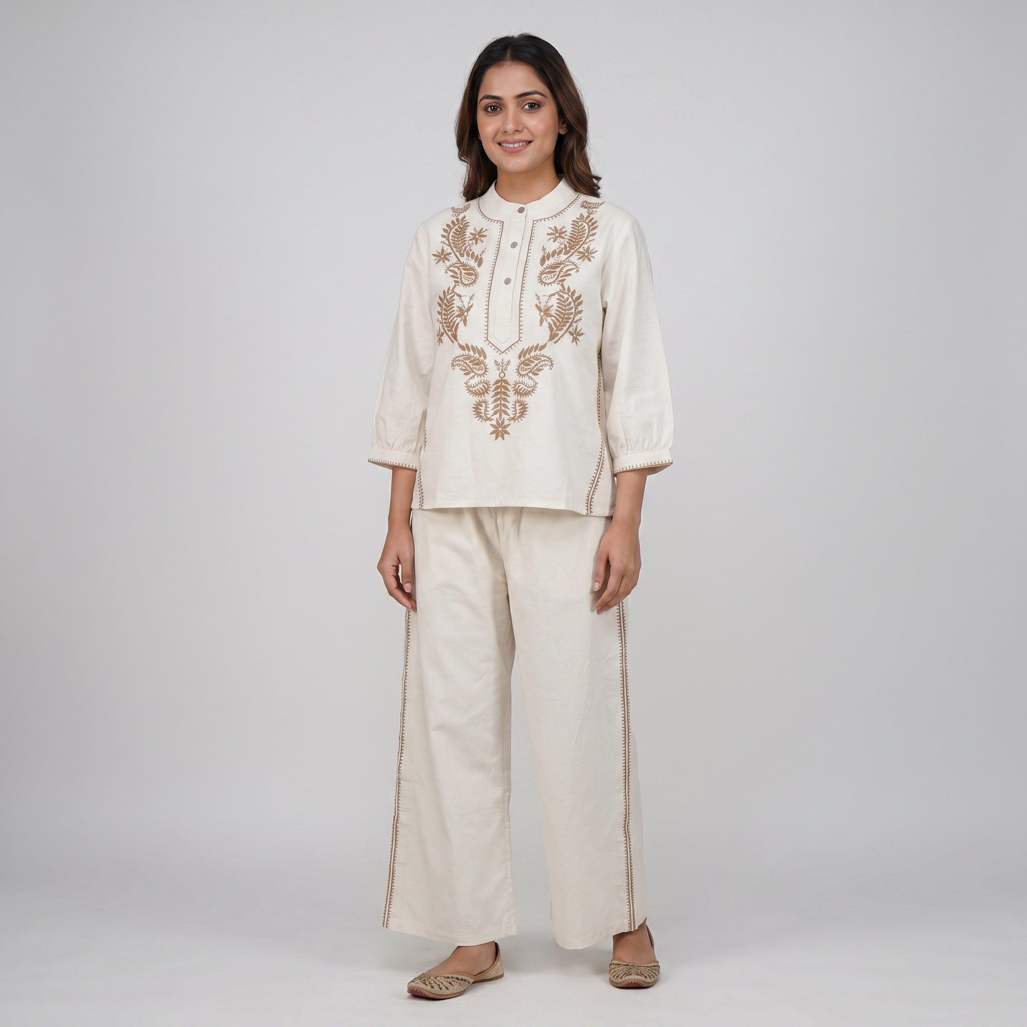 Cotton Embroidered Straight Palazzo
