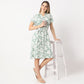 Floral Knee Length Lapel Collar Short Sleeve Gown