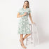 Floral Knee Length Lapel Collar Short Sleeve Gown
