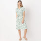Floral Knee Length Lapel Collar Short Sleeve Gown