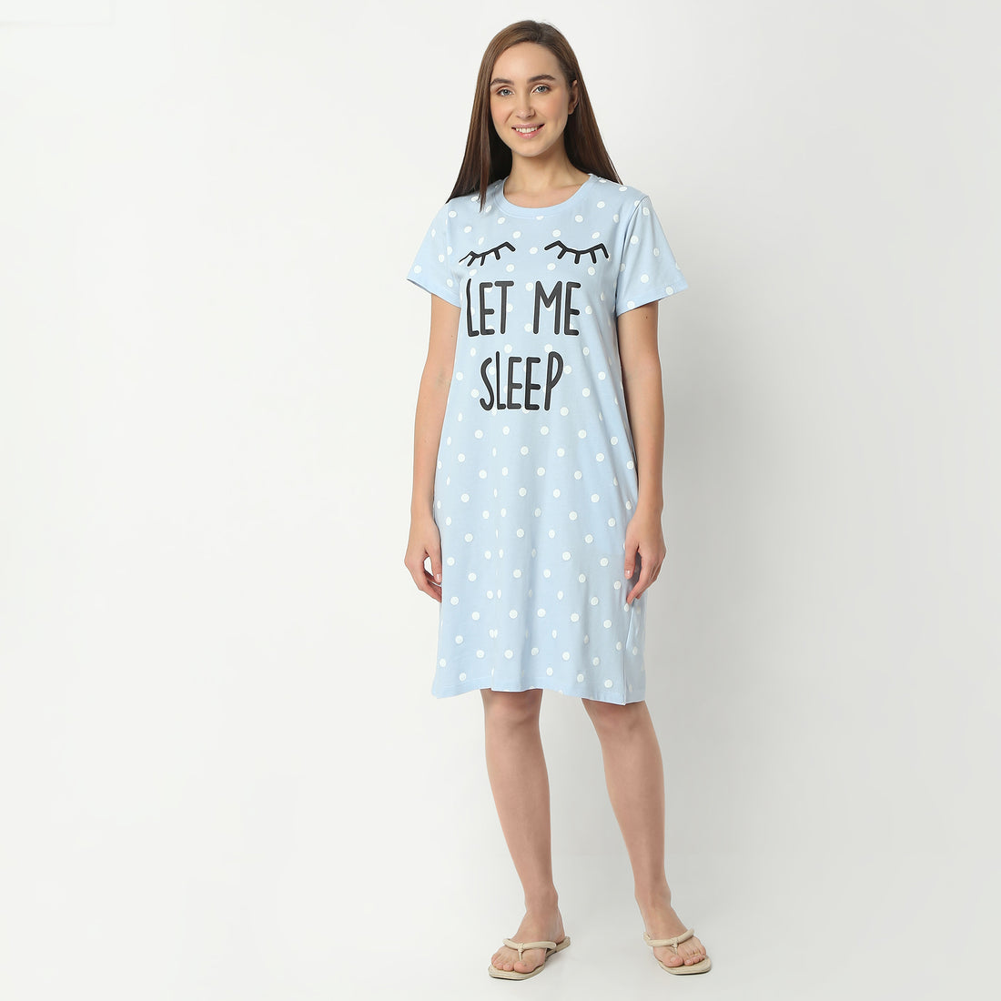 Regular Fit Floral Round Neck Knee Length Gown