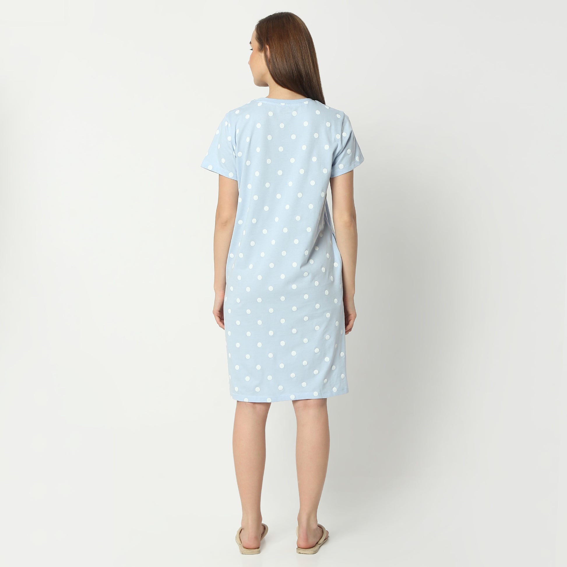 Regular Fit Floral Round Neck Knee Length Gown