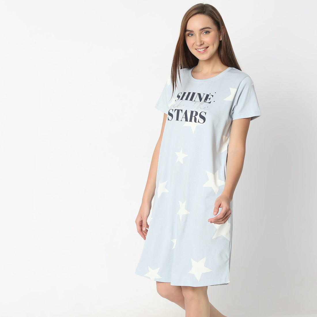 Regular Fit Floral Round Neck Knee Length Gown