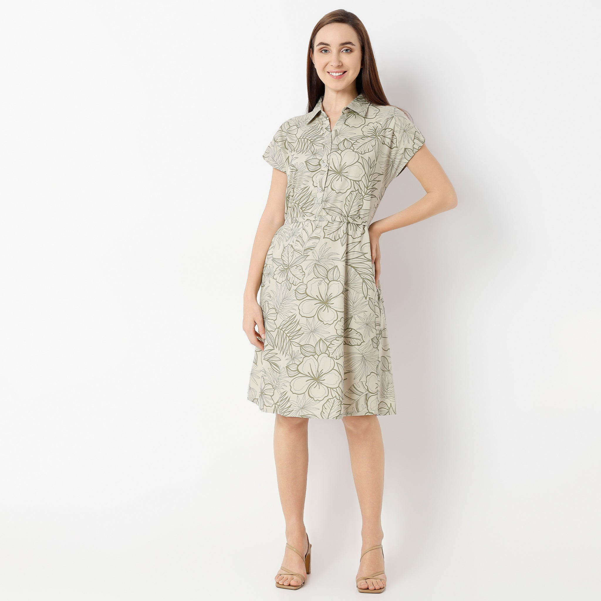 Regular Fit Floral Shirt Collar Gown