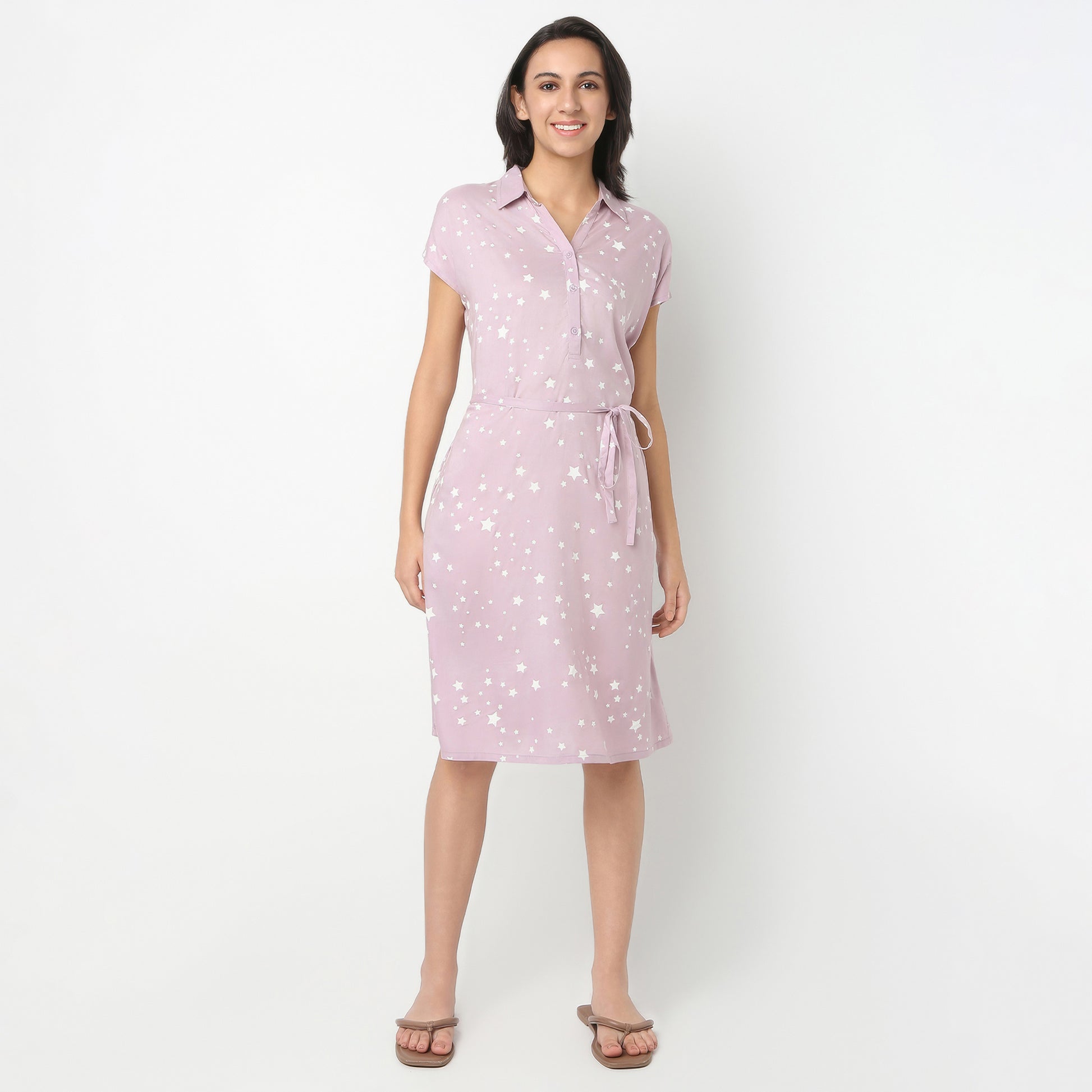 Regular Fit All Over Print Shirt Collar Gown