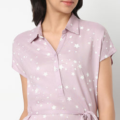 Regular Fit All Over Print Shirt Collar Gown