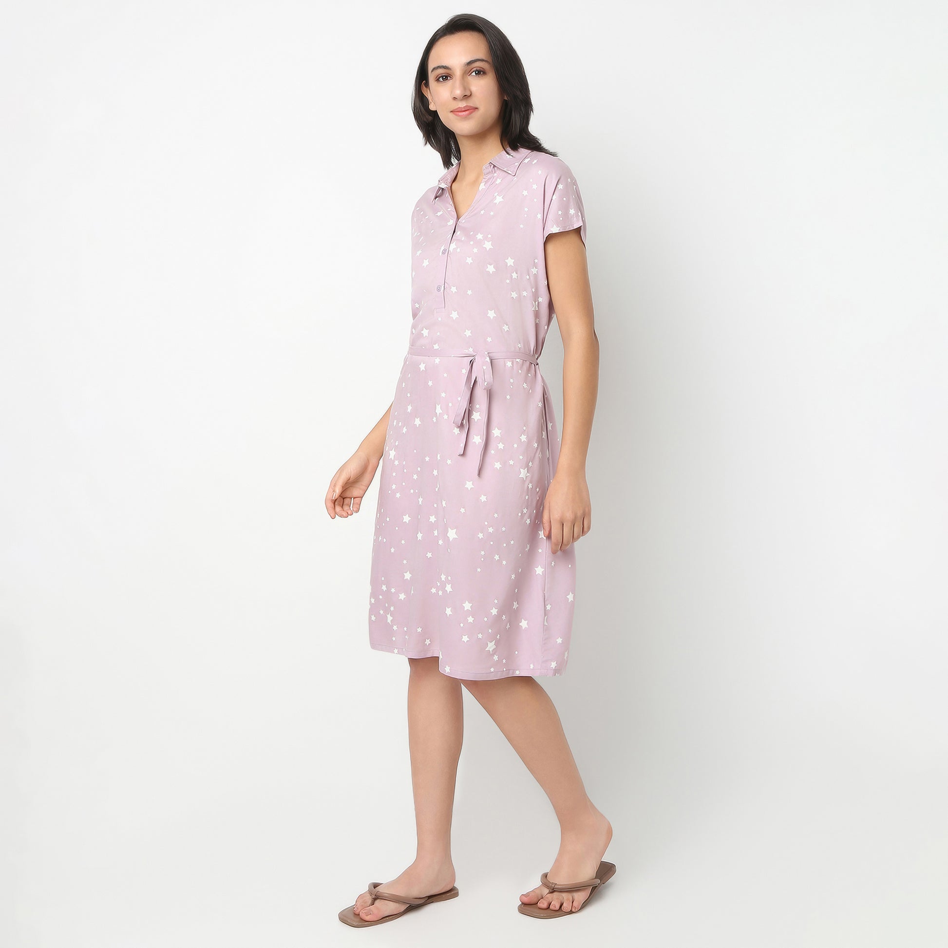 Regular Fit All Over Print Shirt Collar Gown