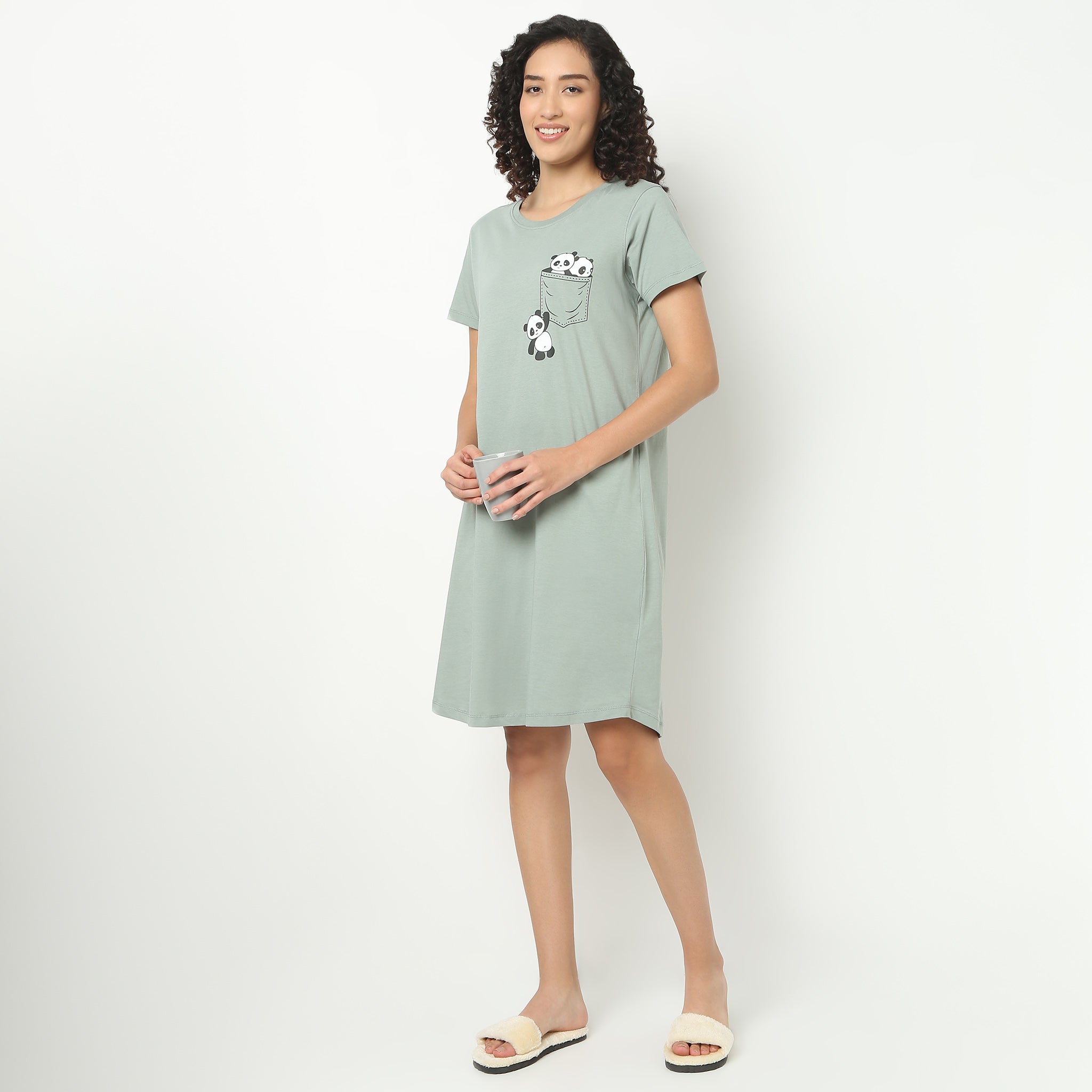 Chest Printed Night Short Gown