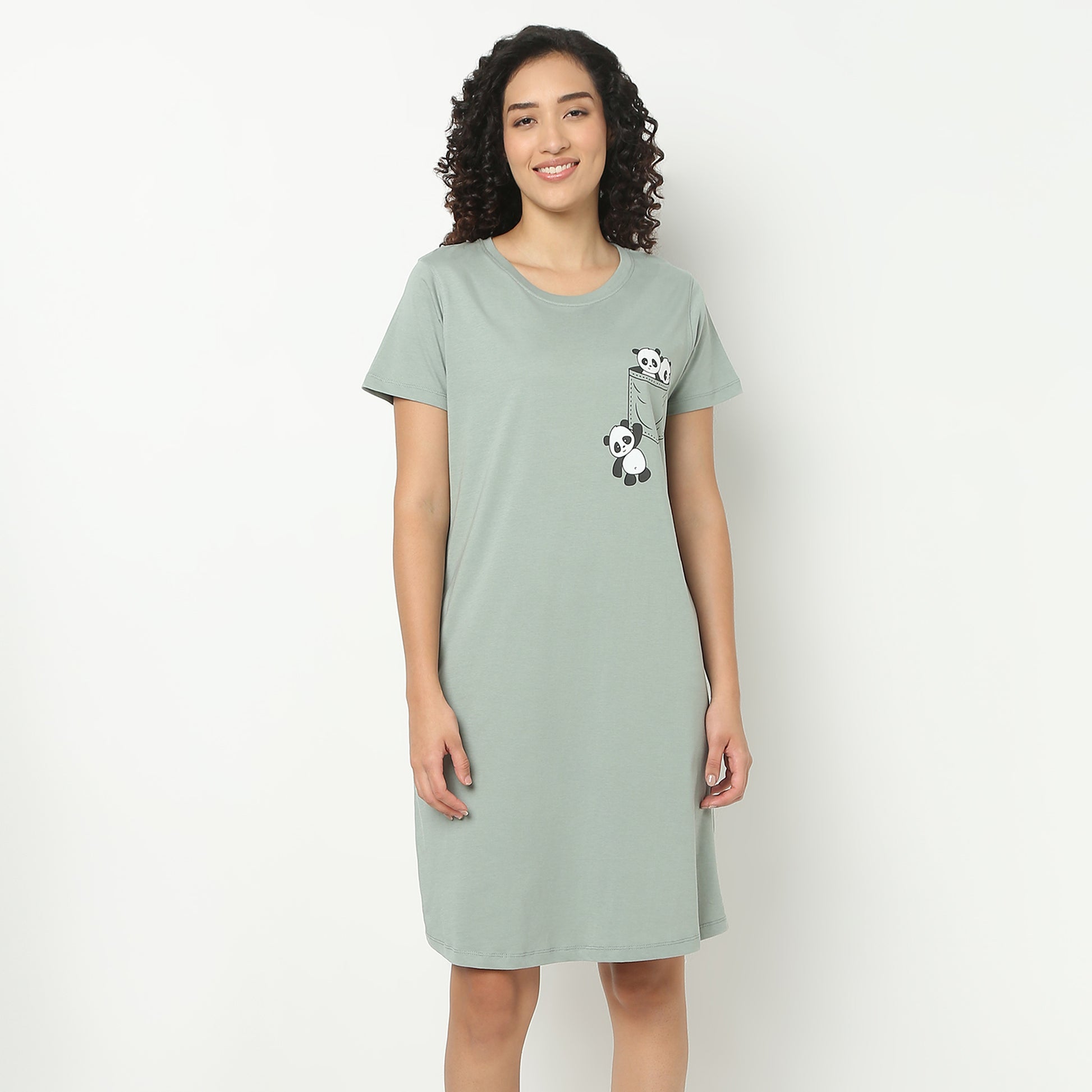 Chest Printed Night Short Gown