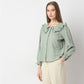 Full Front Button Placket Peter Pan Collar With Ruffle Trim Shirt