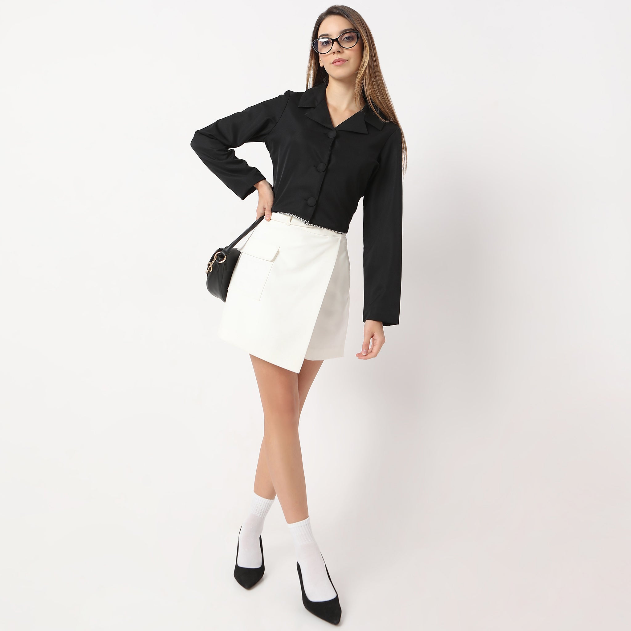 Crop Length Lapel Collar Formal Shirt