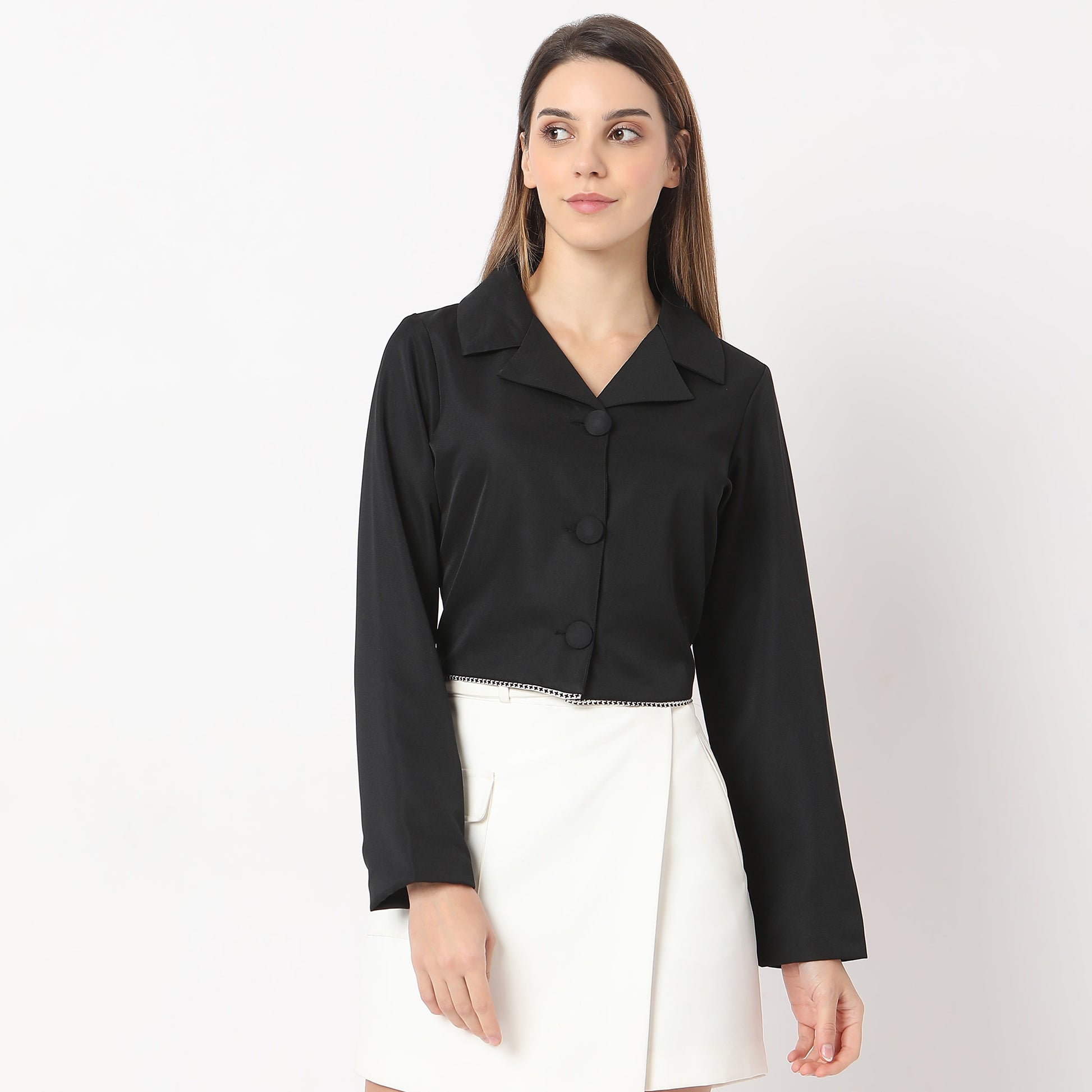 Crop Length Lapel Collar Formal Shirt