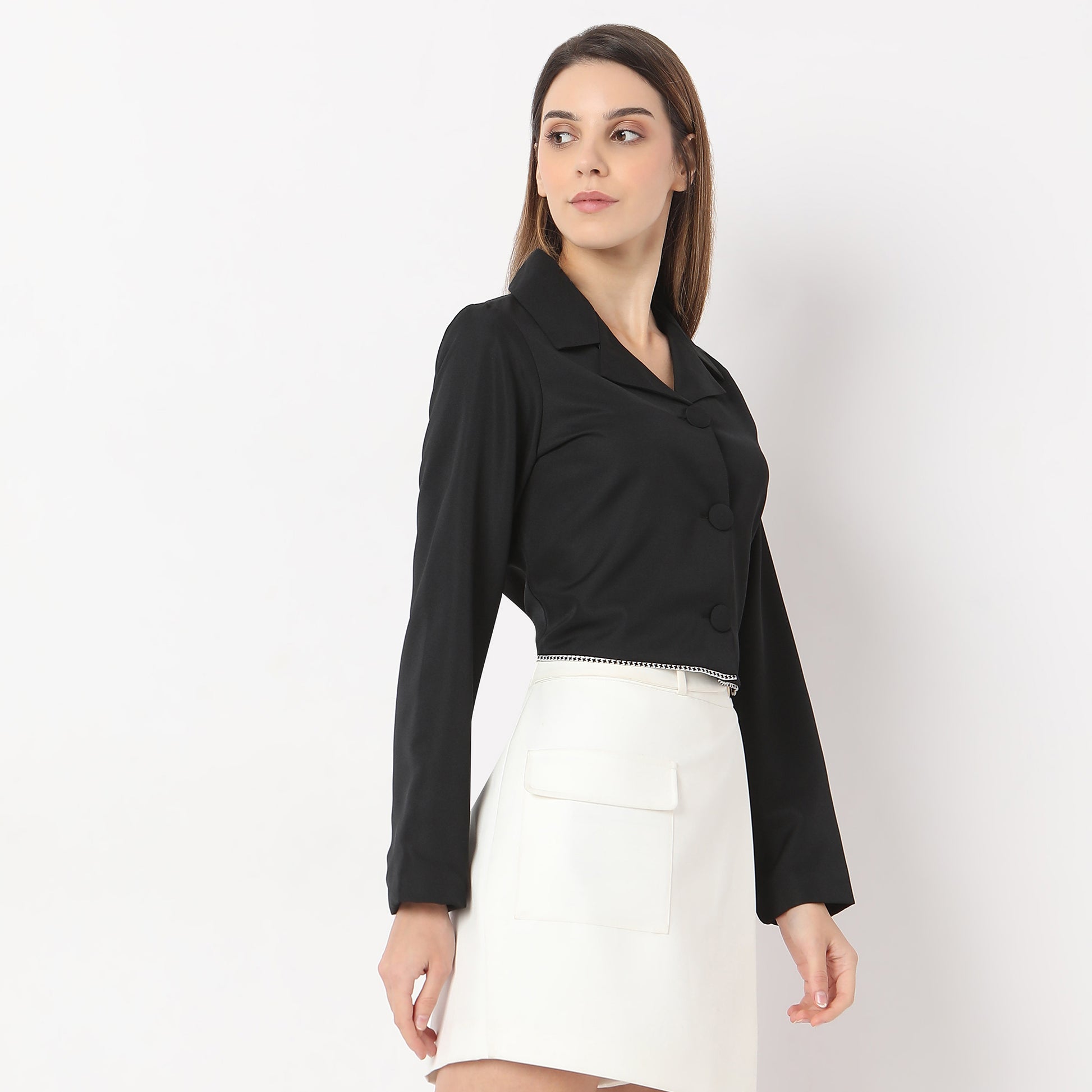 Crop Length Lapel Collar Formal Shirt