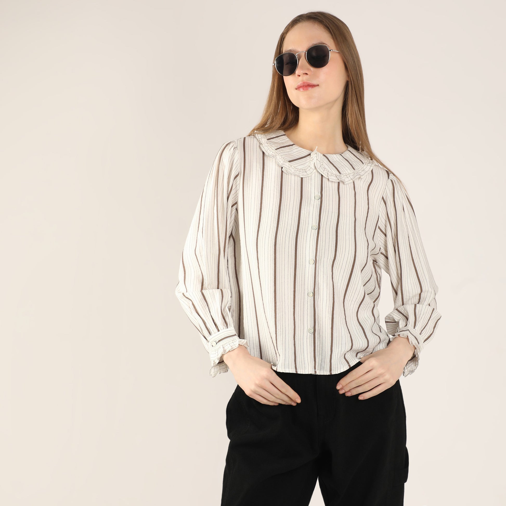 Striped Full-Sleeve Layered Collar Casual Shirt