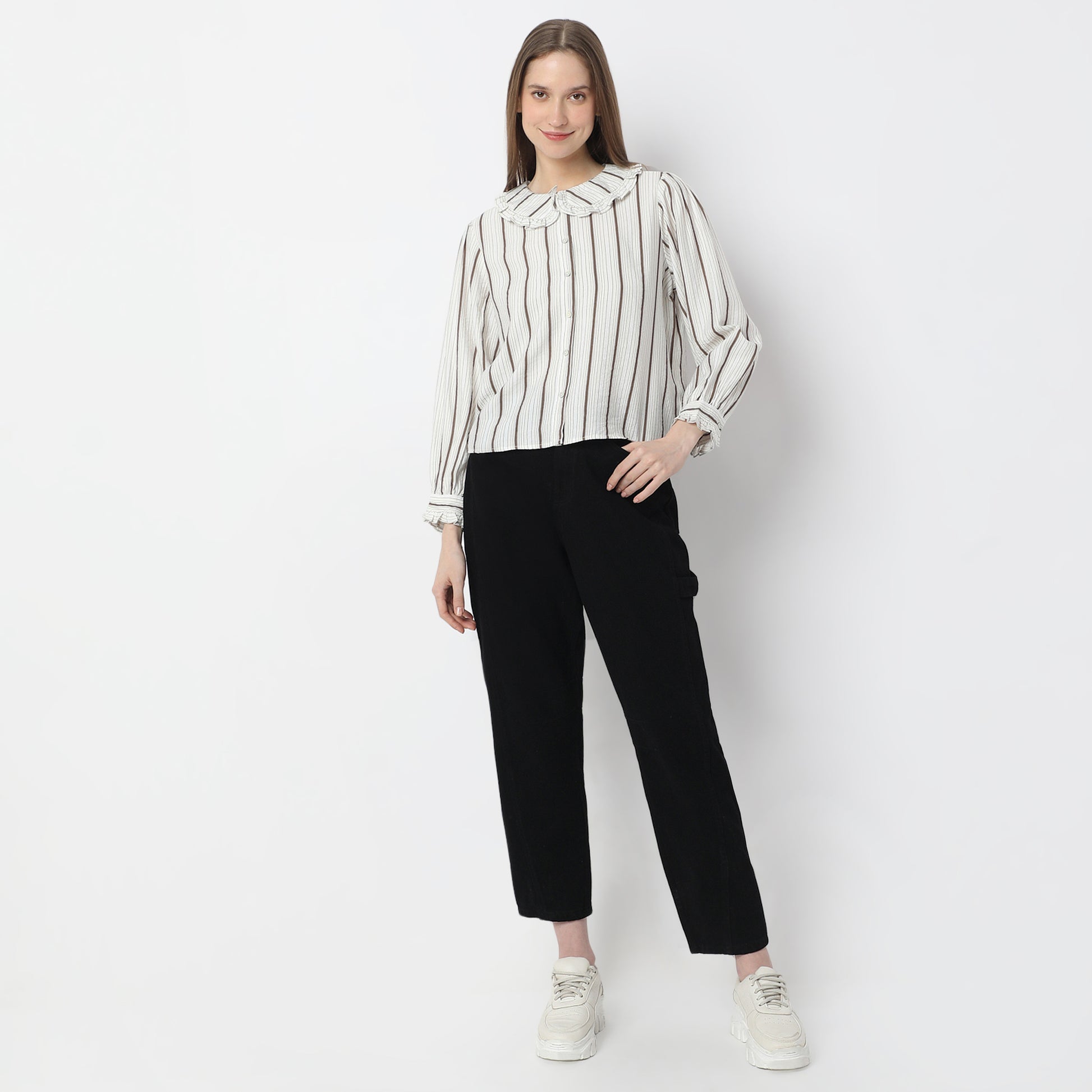 Striped Full-Sleeve Layered Collar Casual Shirt