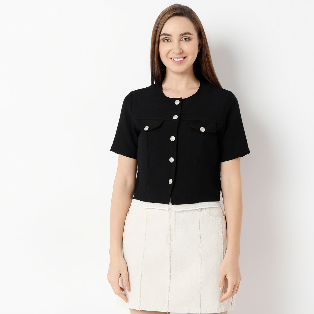 Regular Fit Solid Round Neck Shirt