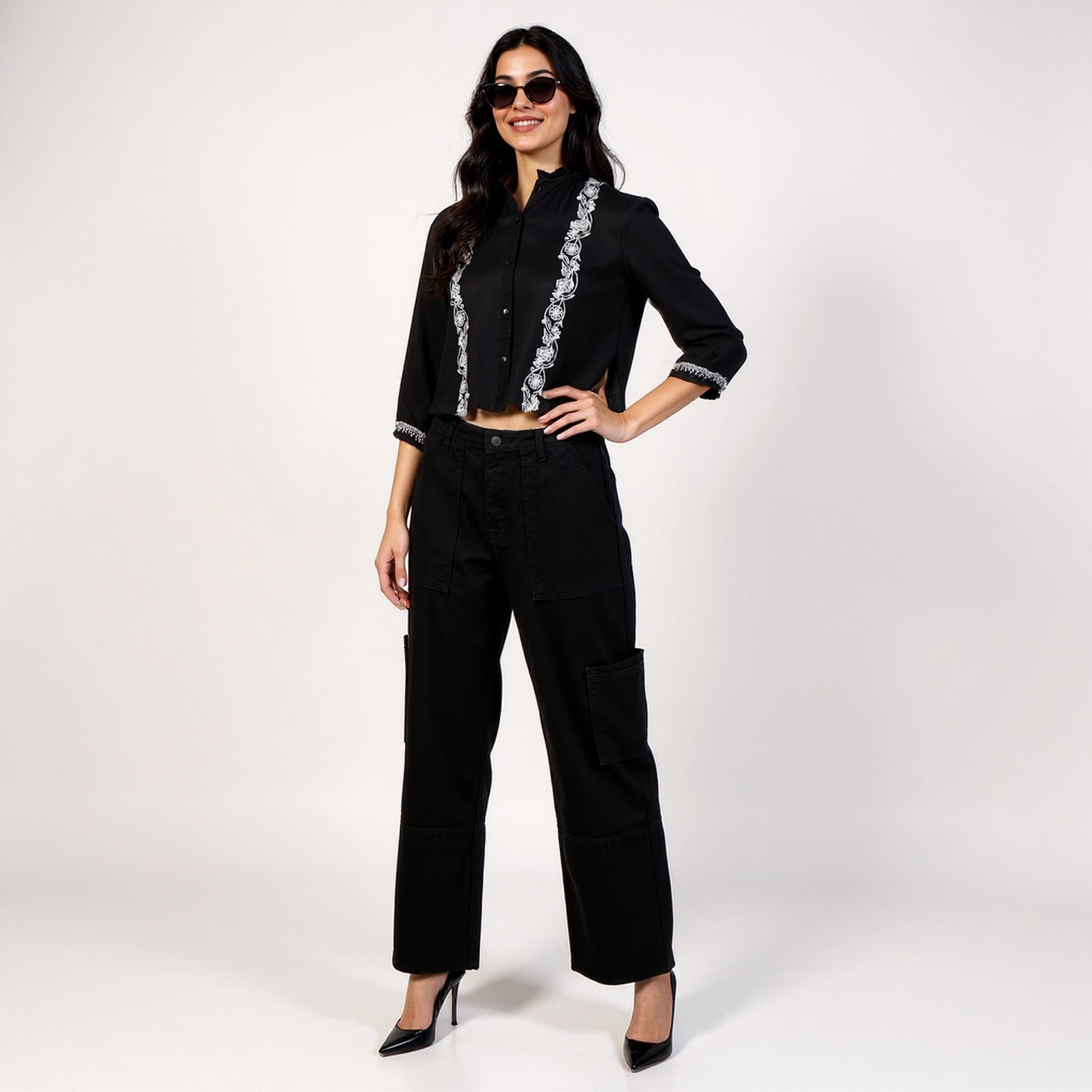 Embroidered Crop Shirt