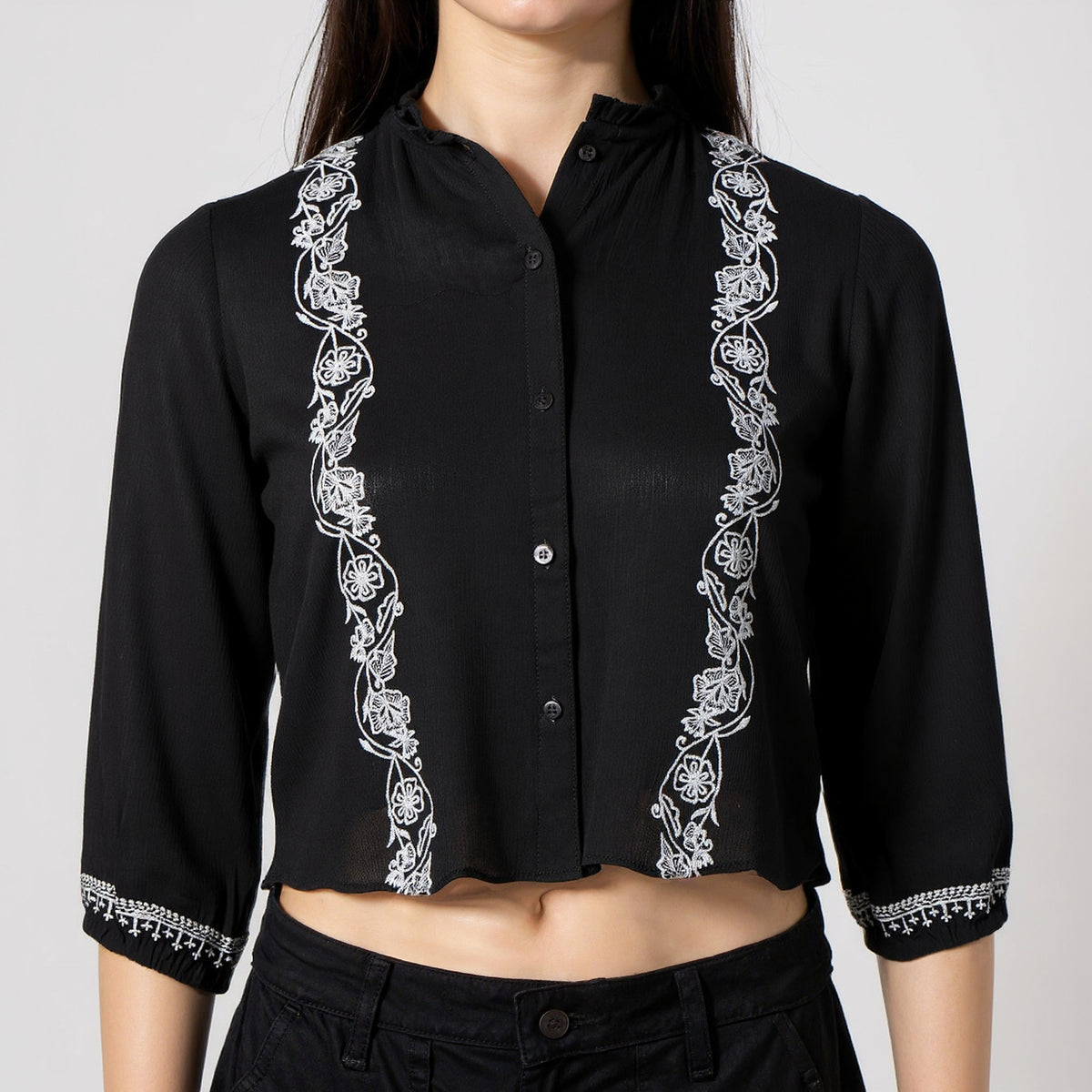 Embroidered Crop Shirt