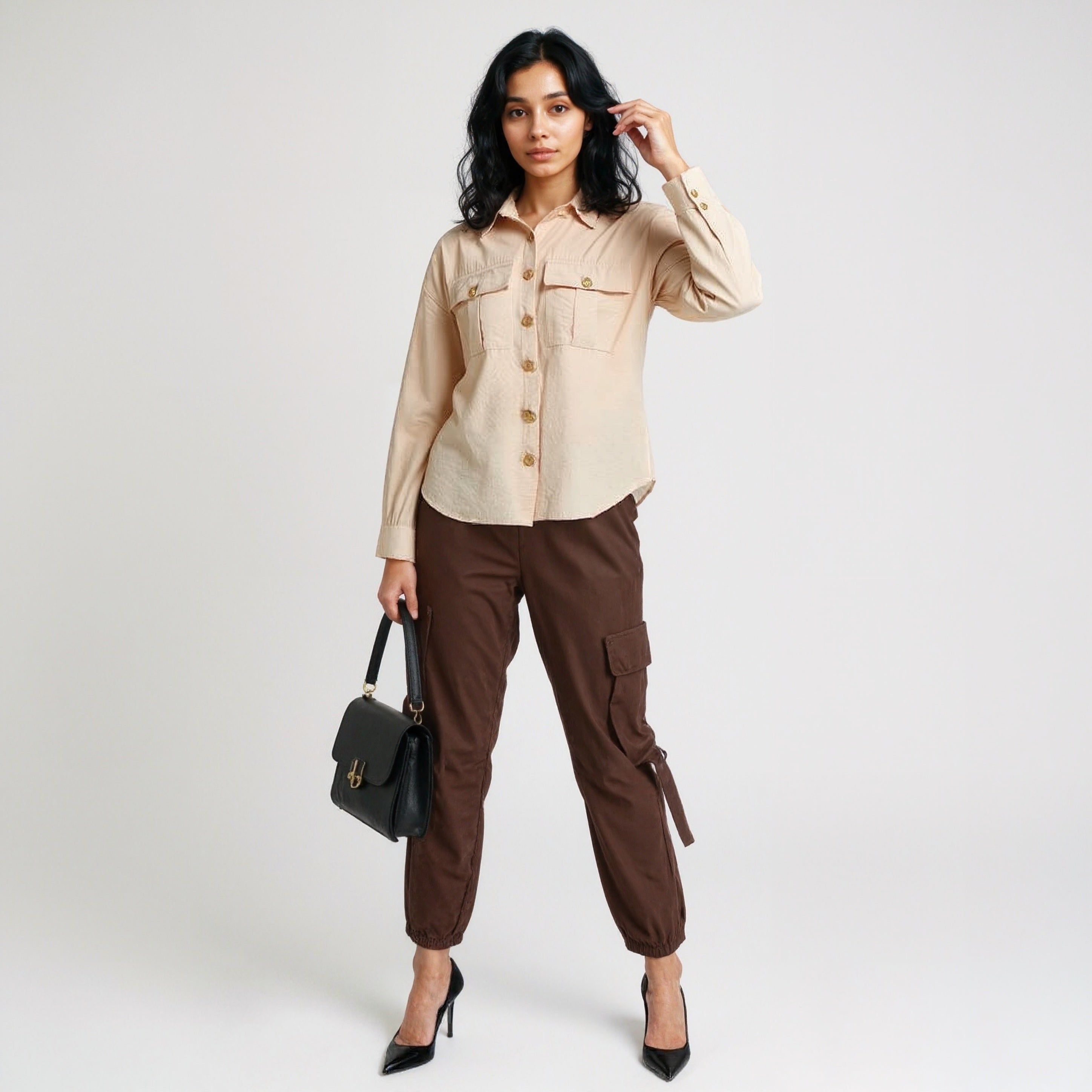 Solid Shirt with Front Pocket Details