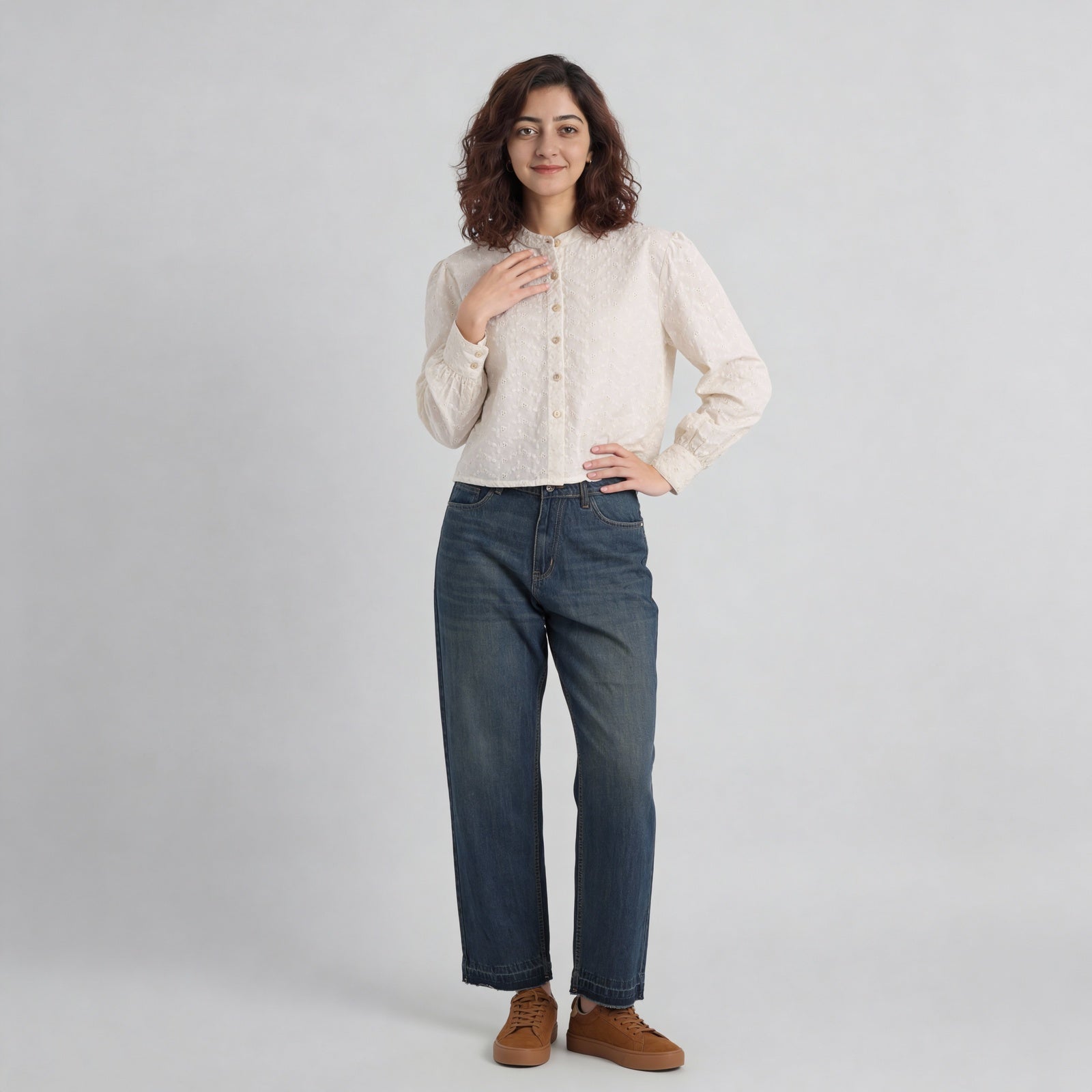 Cotton Schiffi Band Neck Shirt