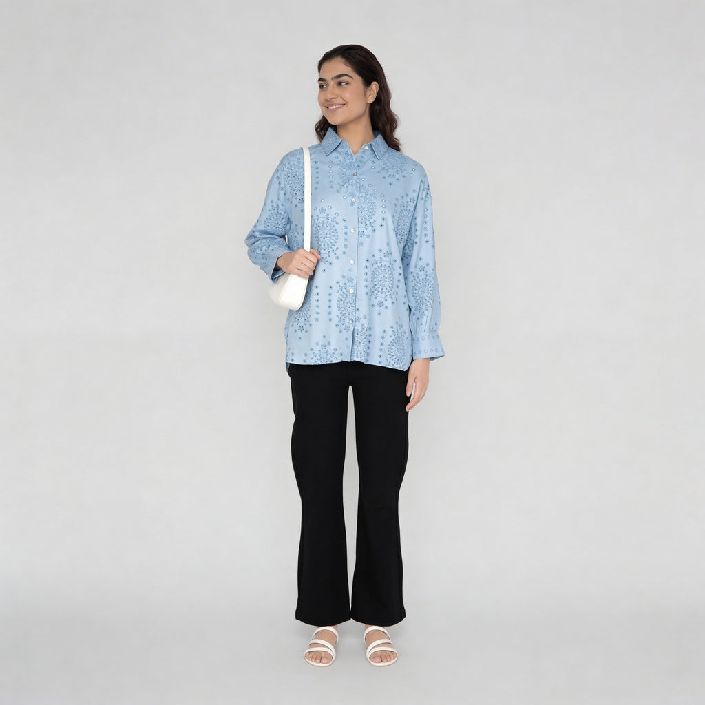 Cotton Schiffli Boxy Shirt