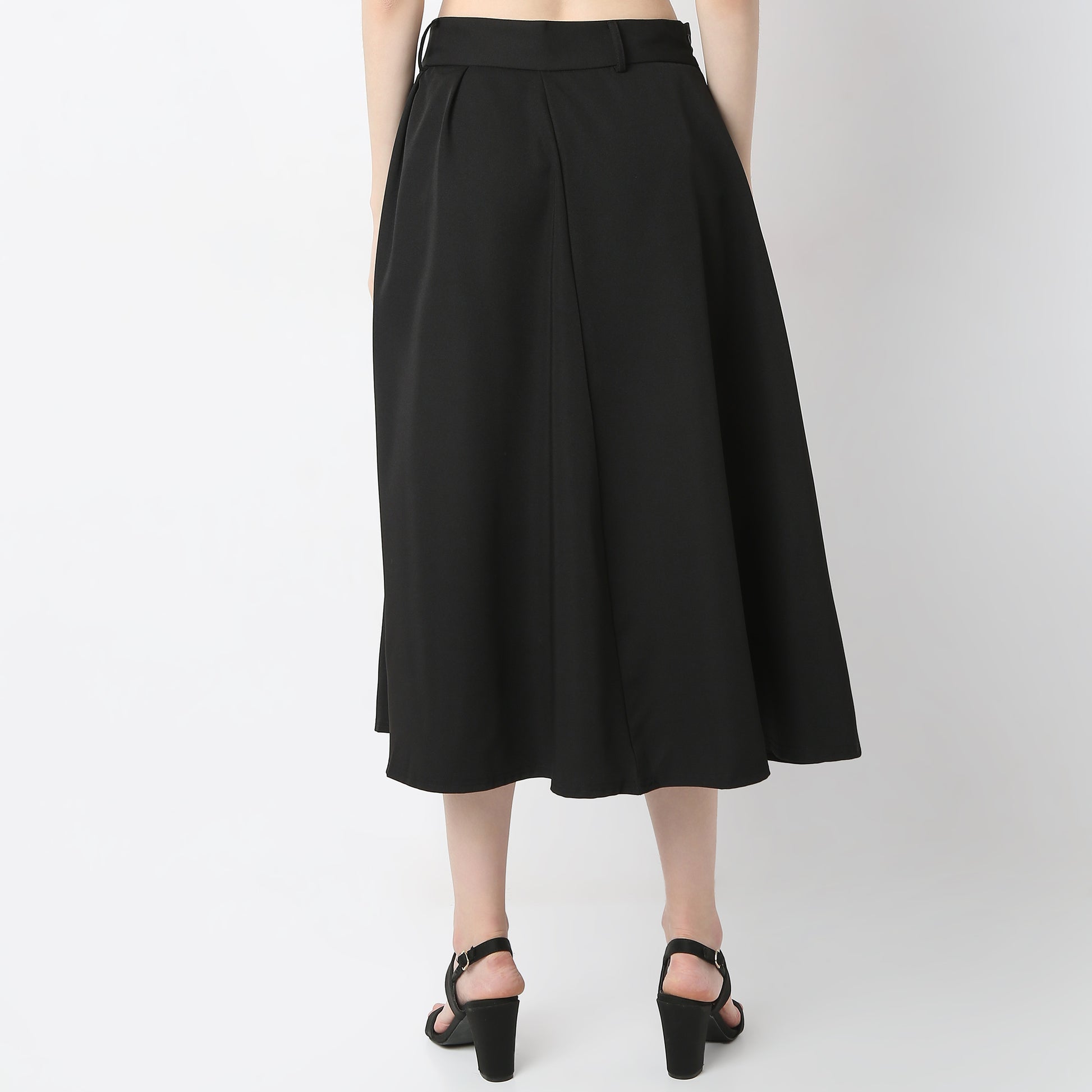 Flare Fit Solid Mid Rise Skirt