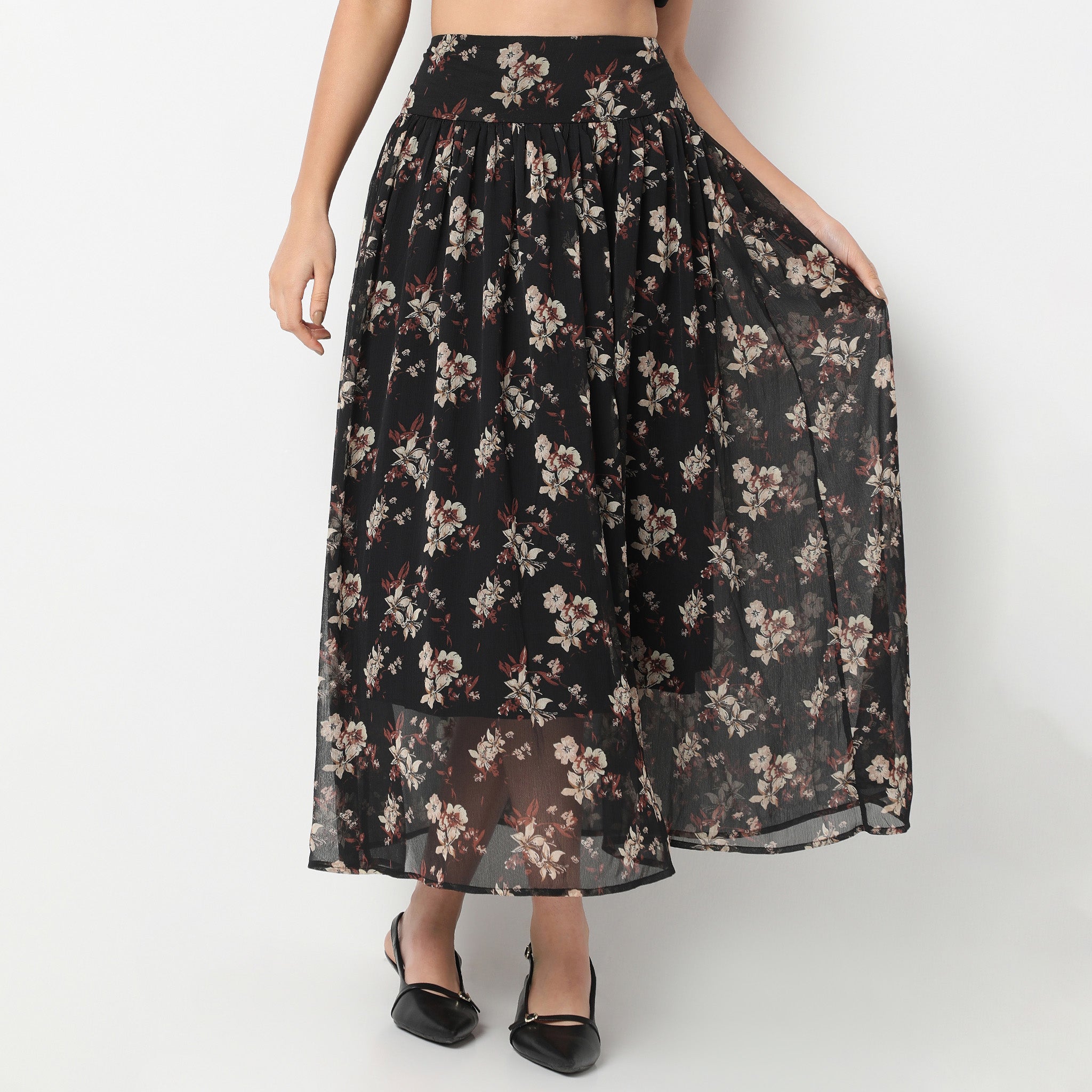 Flare Fit Printed Ankle Length Mid Rise Skirt