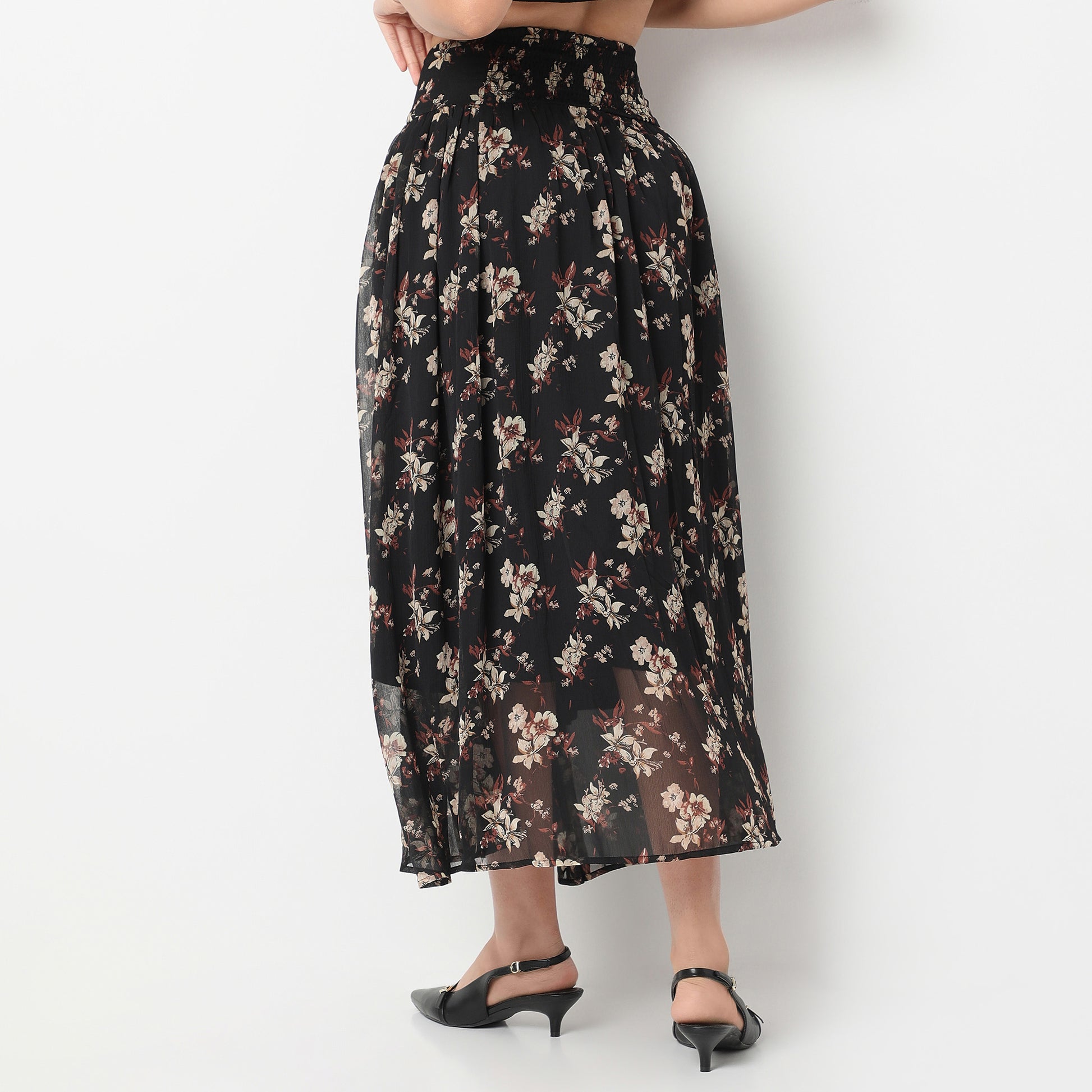 Flare Fit Printed Ankle Length Mid Rise Skirt