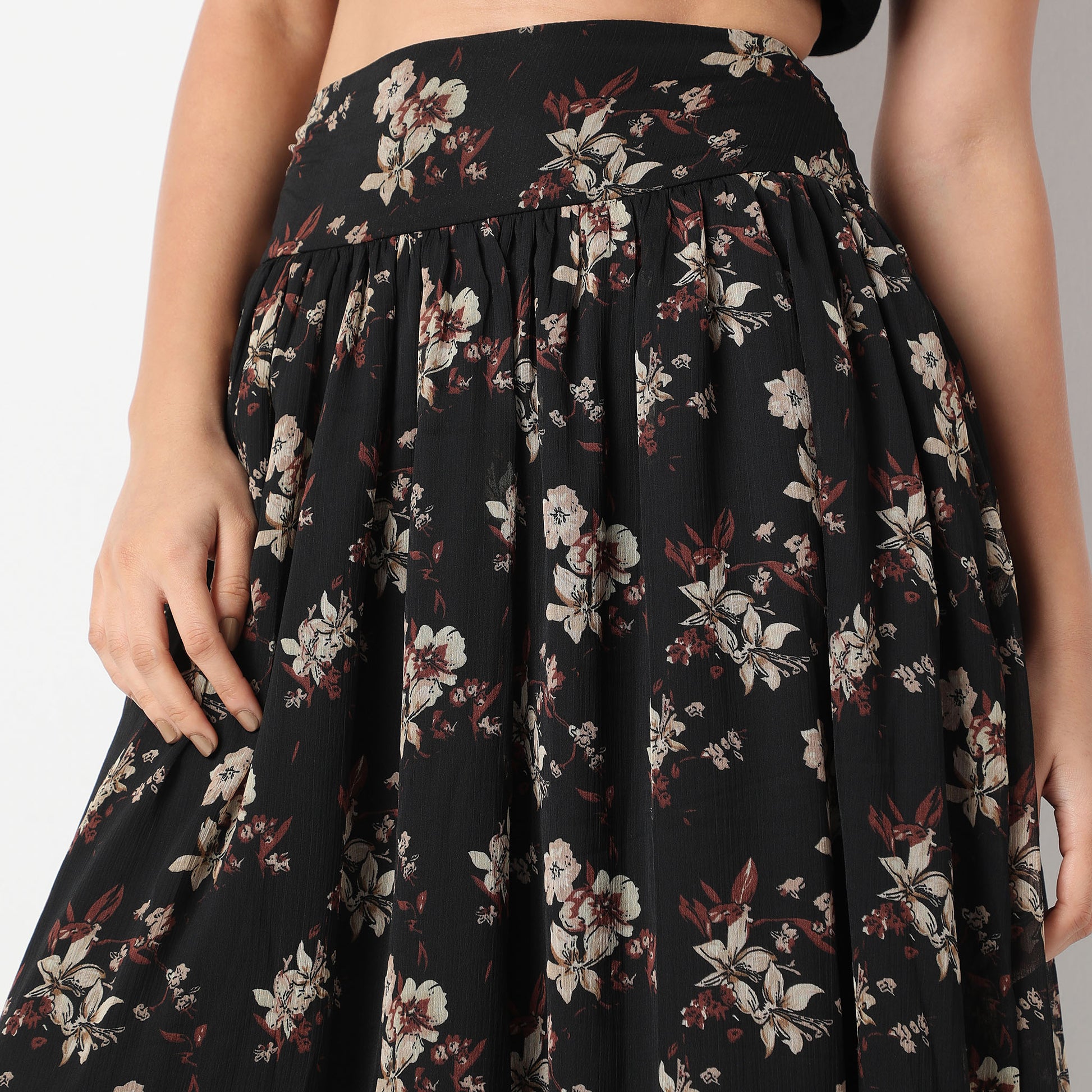 Flare Fit Printed Ankle Length Mid Rise Skirt