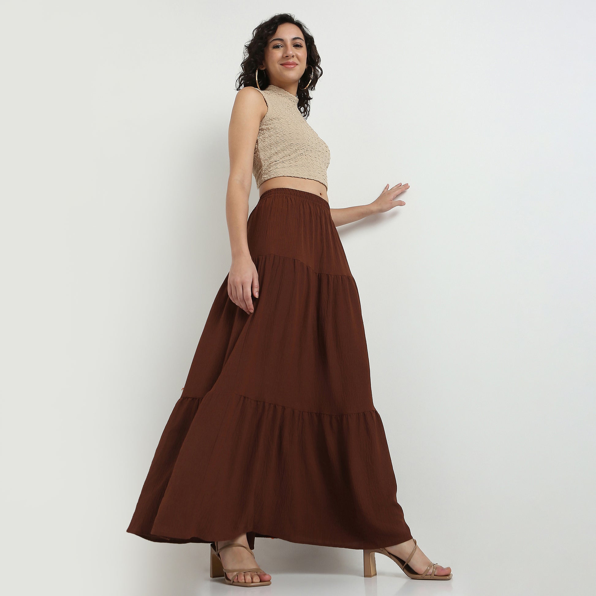 Polyester Flared Skirt High Rise
