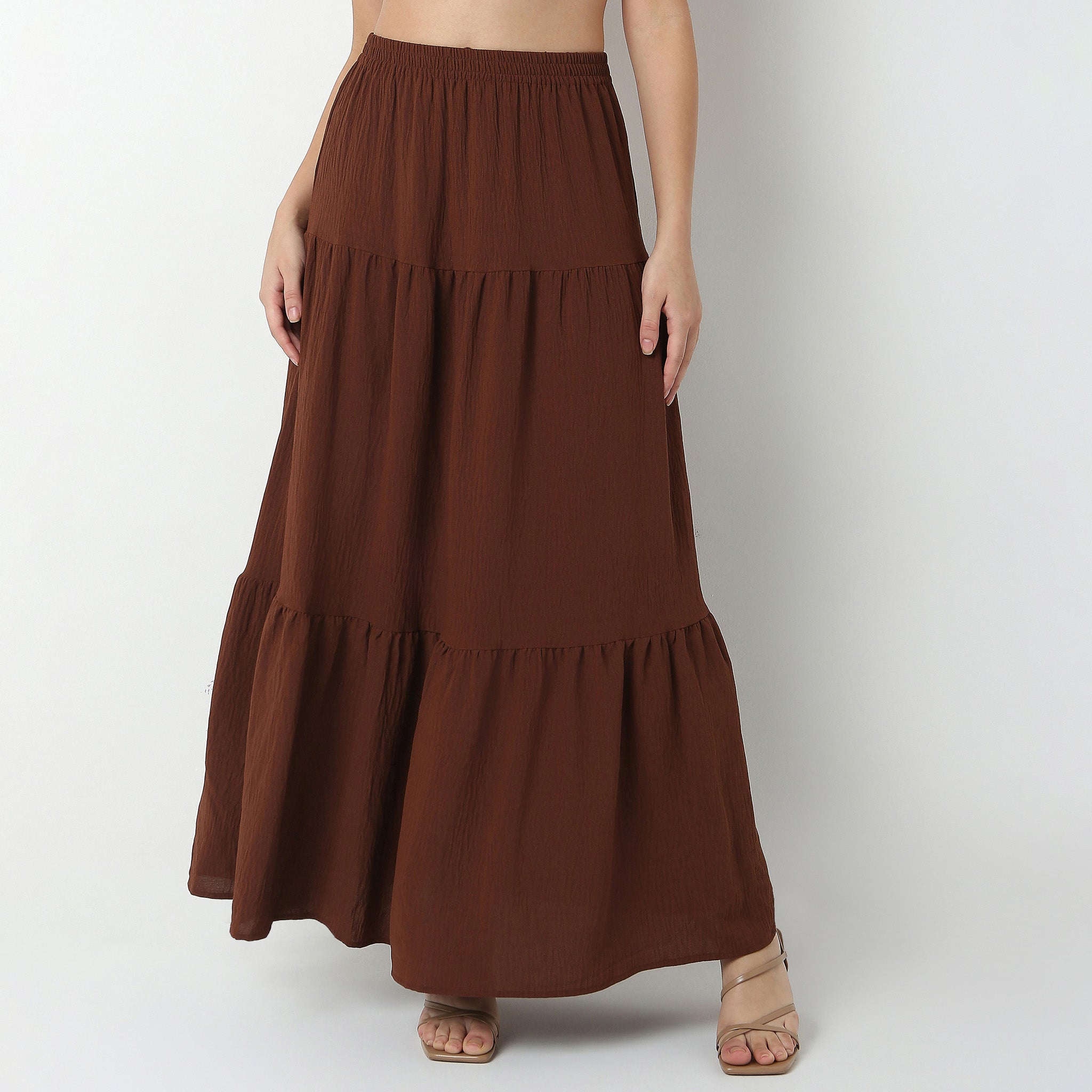 Polyester Flared Skirt High Rise