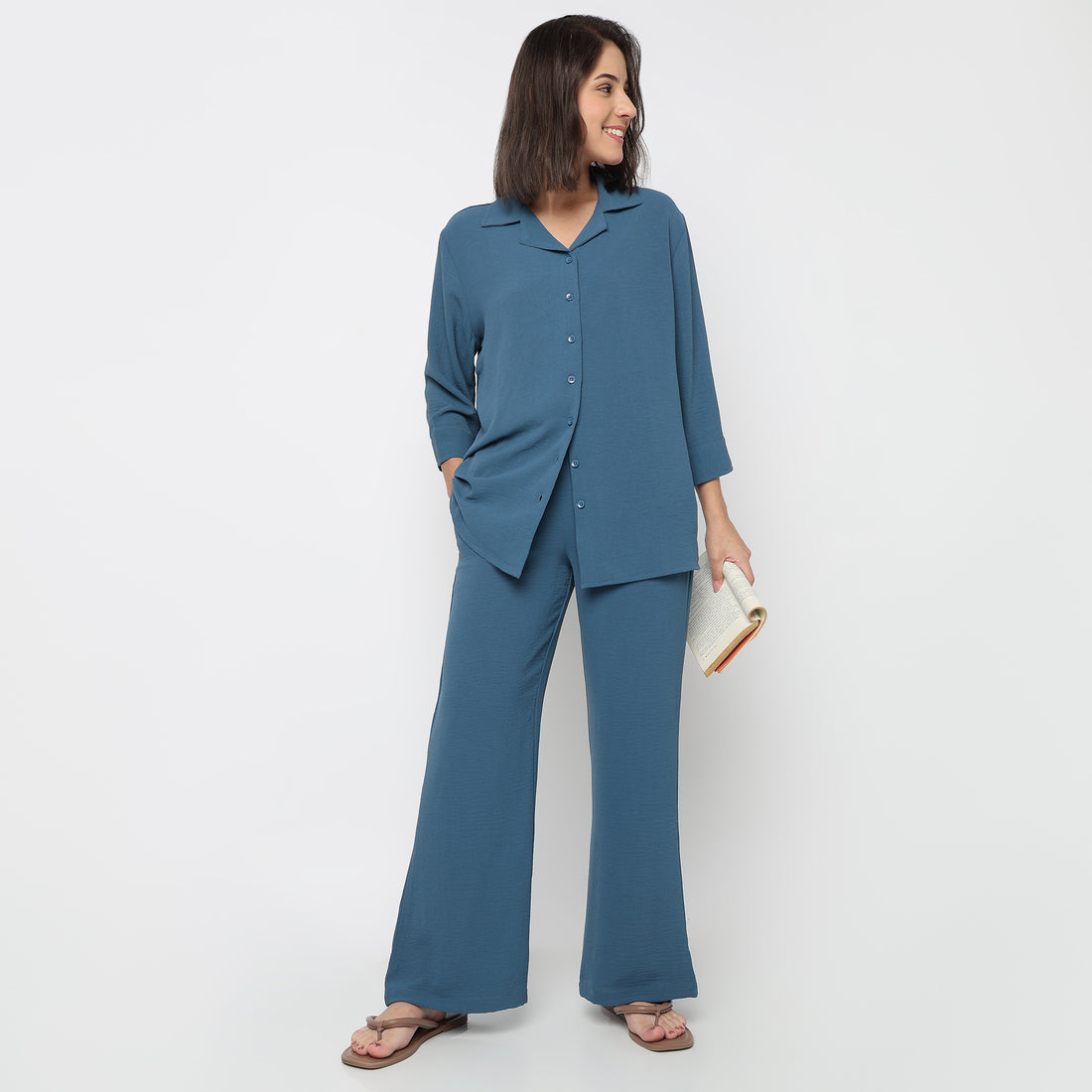 Solid Mid Rise Lounge Palazzos