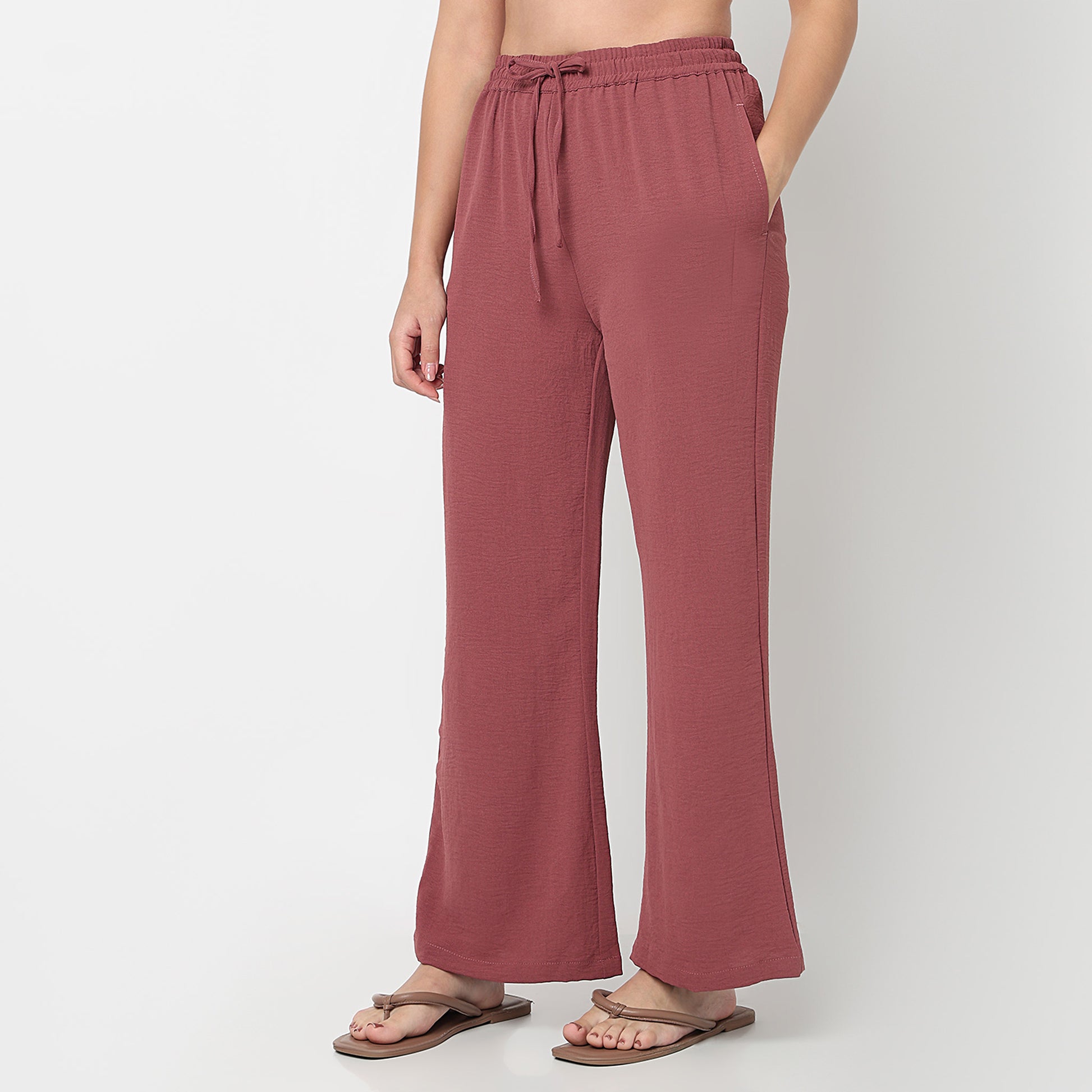 Solid Mid Rise Lounge Palazzos