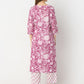 Floral Print V-Neck Straight Kurta and Pant with Dupatta Set