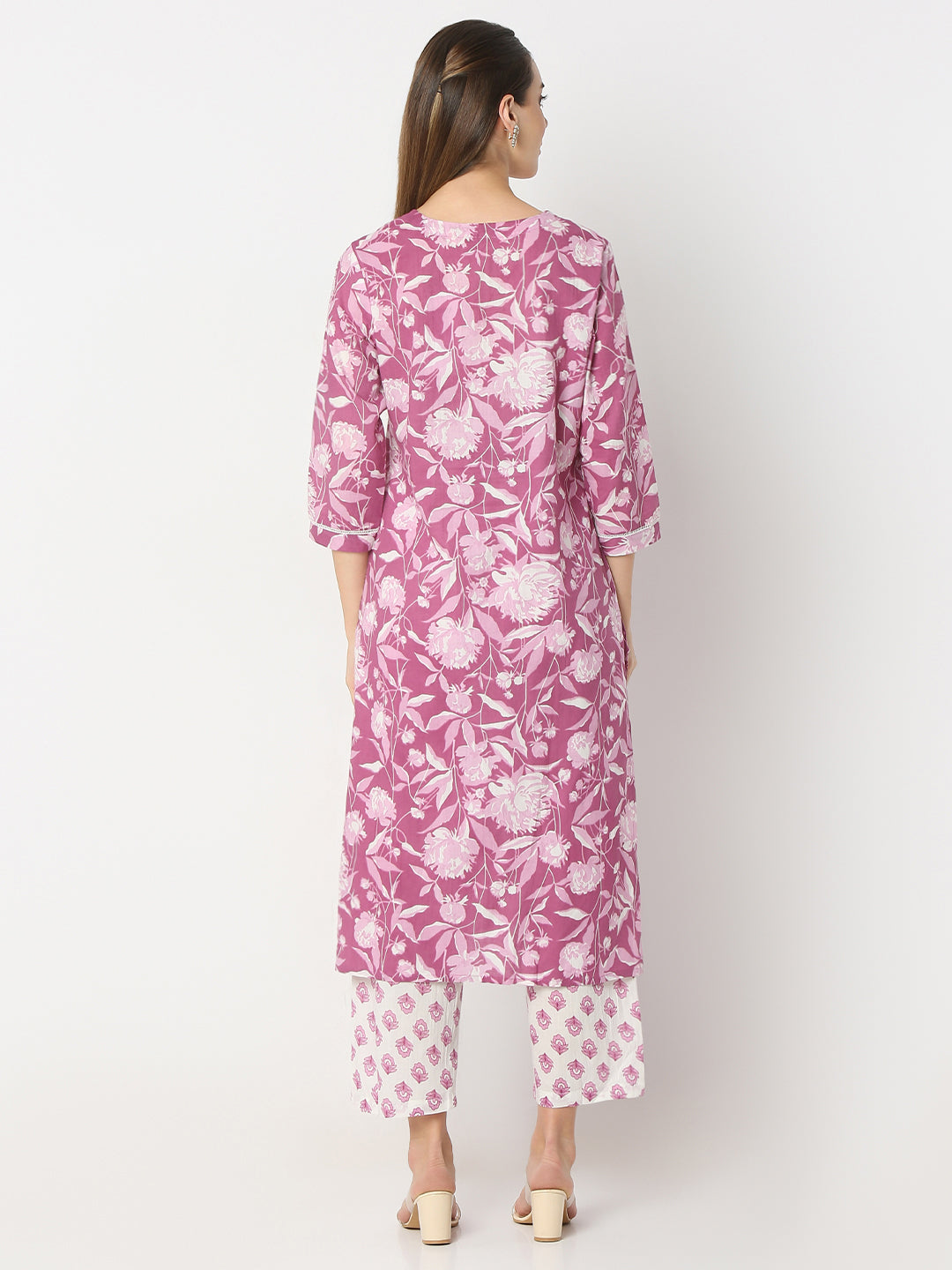 Floral Print V-Neck Straight Kurta and Pant with Dupatta Set